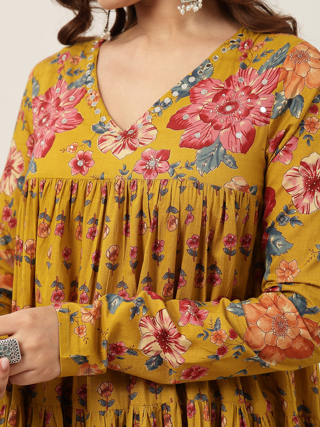 Flared Cotton Printed Kurta Set With Dupatta