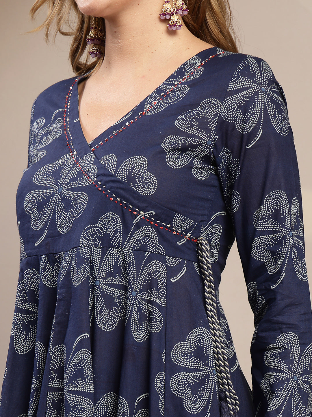 Flared Cotton Printed Kurta Set With Dupatta