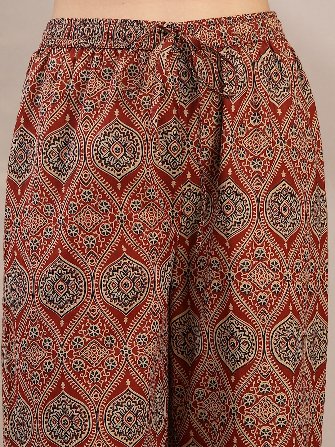 Cotton Calf Length Printed 3/4 Sleeve V-Neck Anarkali Kurta Suit Set