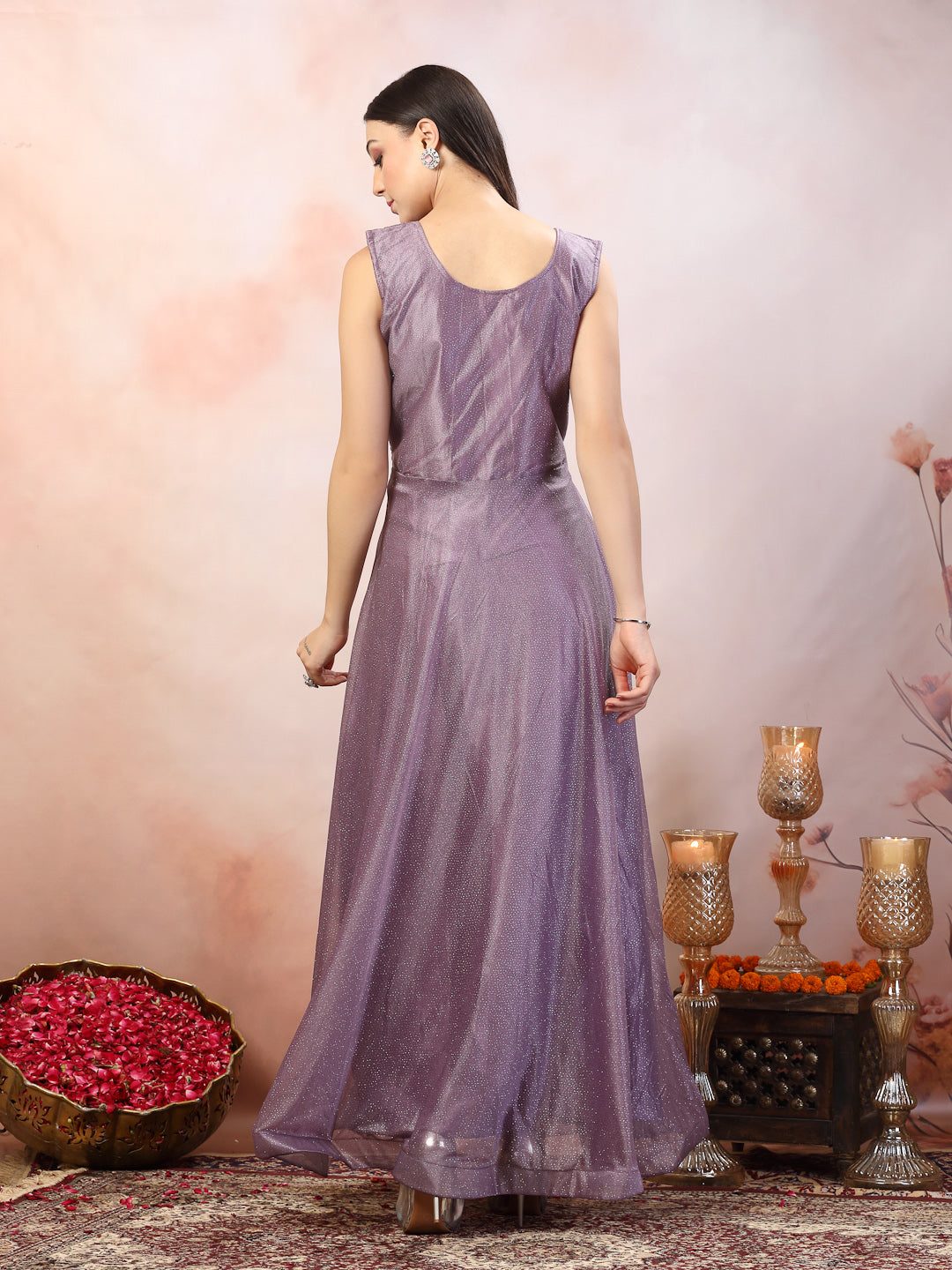 Lavender Party Wear Shimmer Lycra Gown