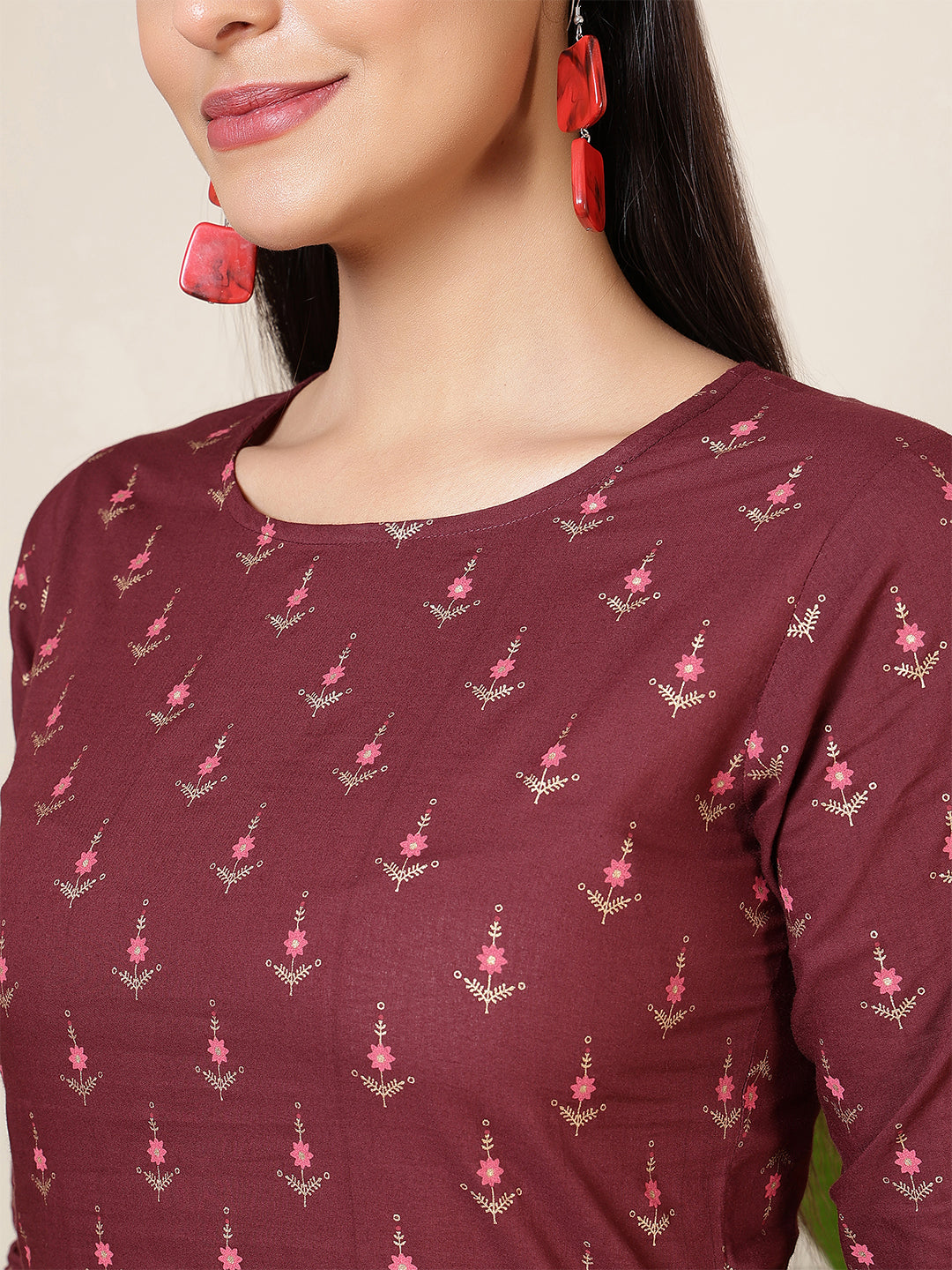Burgundy Printed Kurta with Palazzos