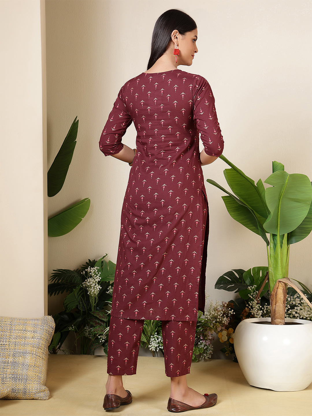 Burgundy Printed Kurta with Palazzos