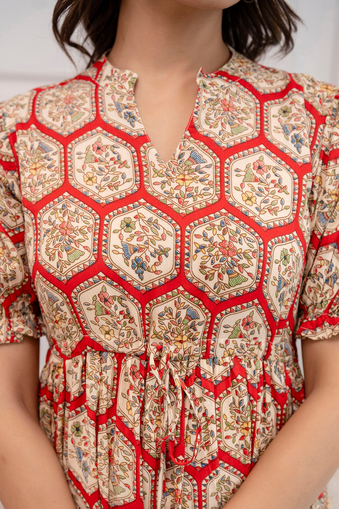 Red Printed Flared Dress