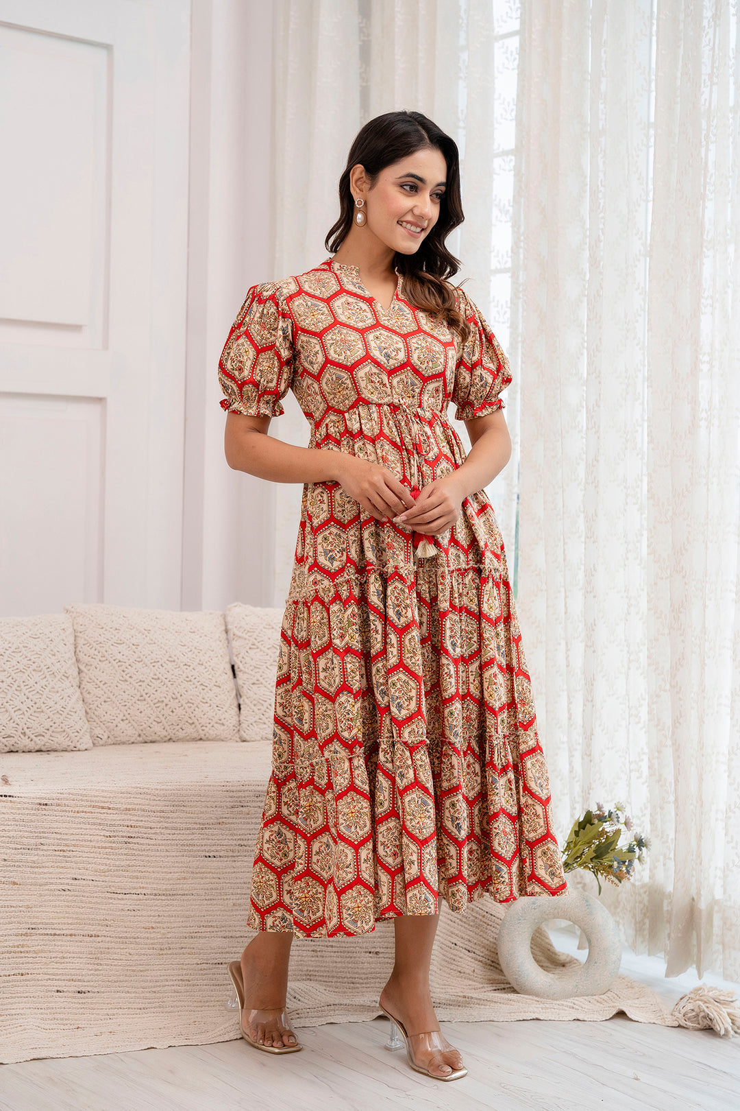 Red Printed Flared Dress