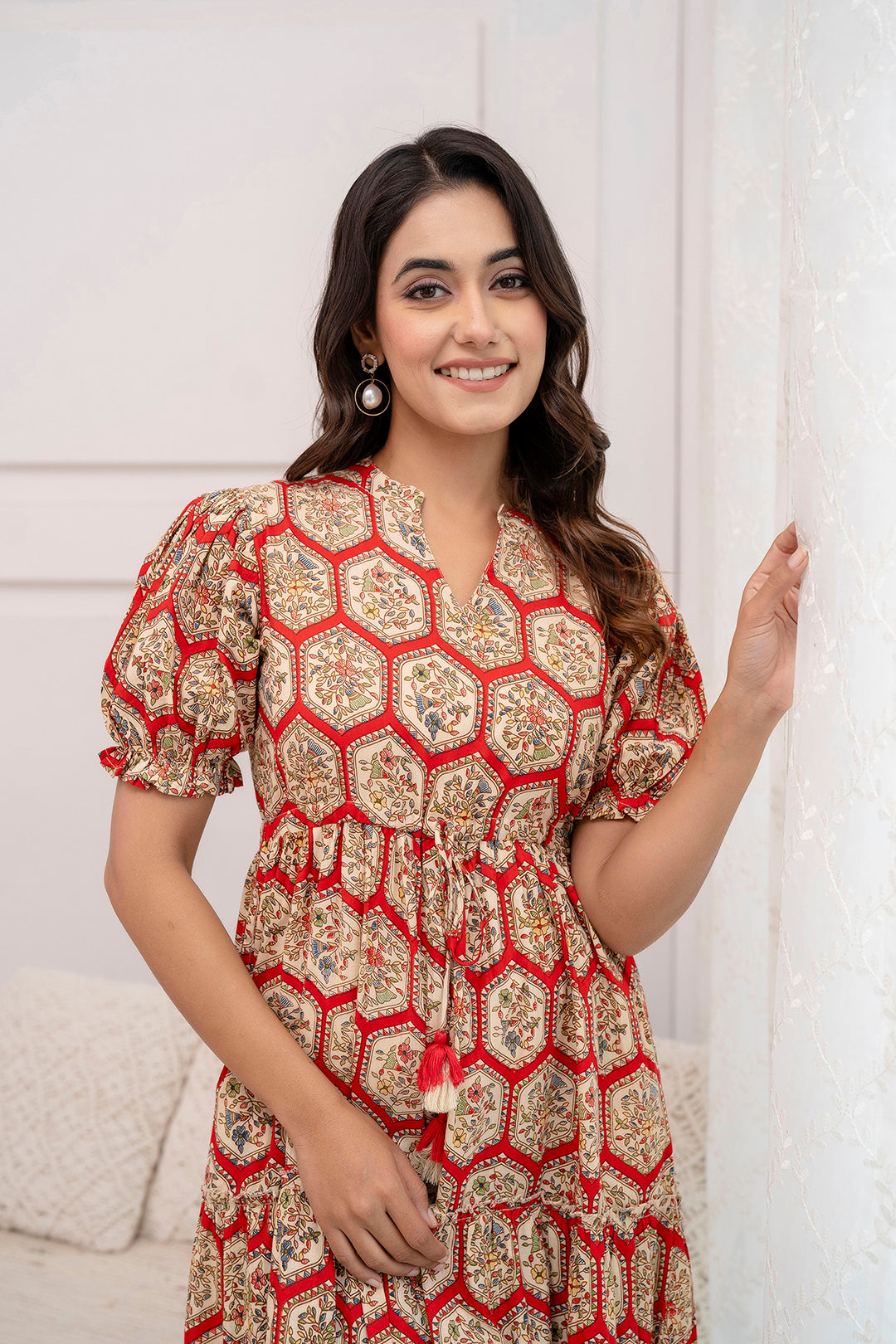 Red Printed Flared Dress