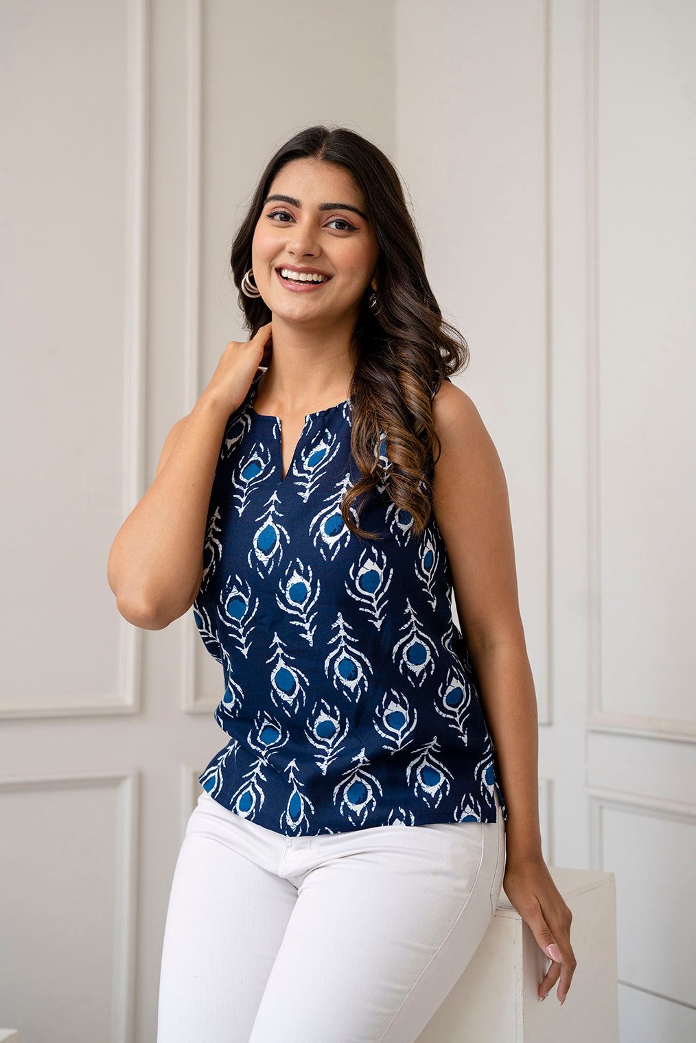 Navy Blue Printed Straight Tunic