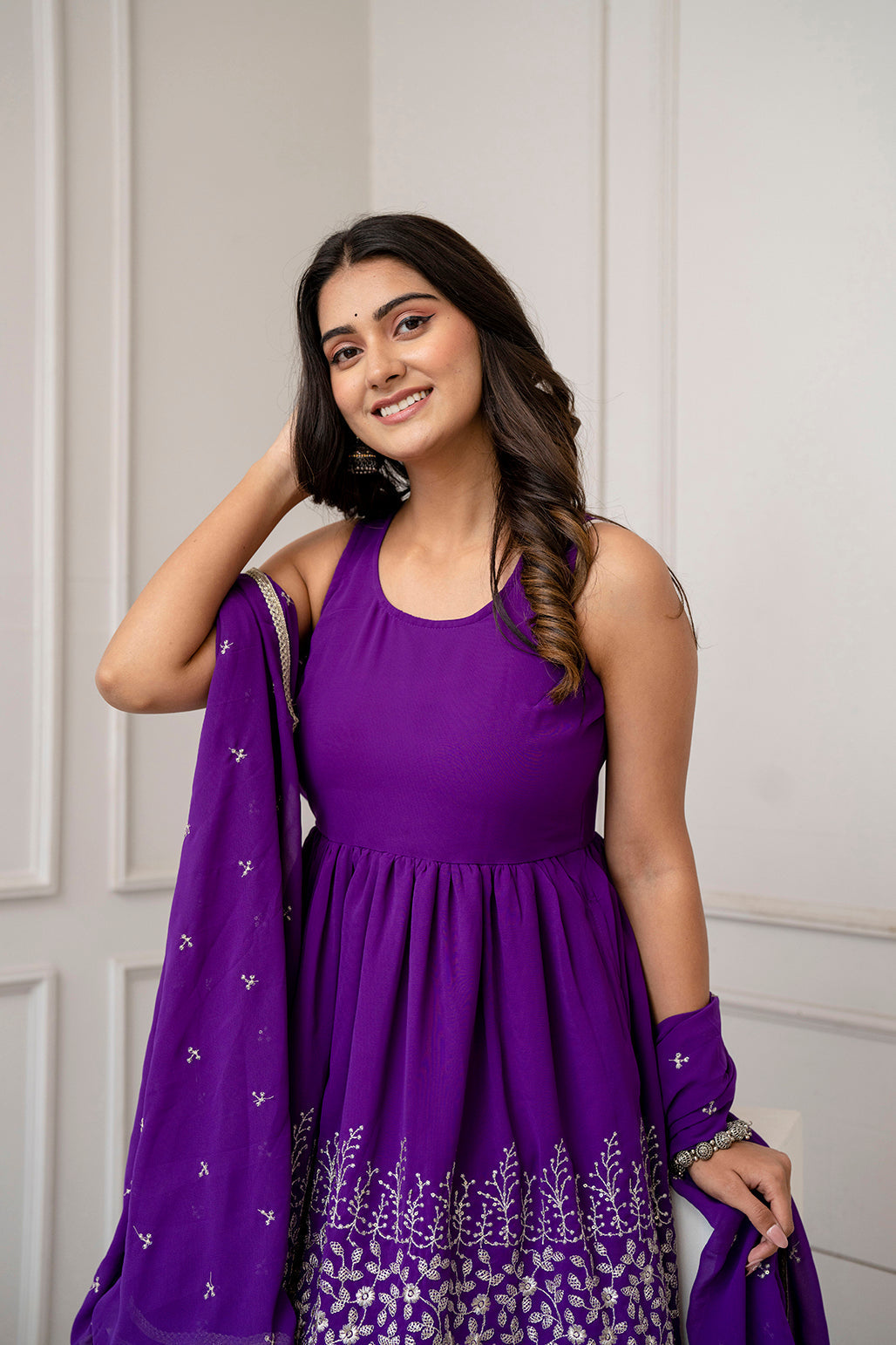 Purple Embroidered Kurti And Sharara Set With Dupatta
