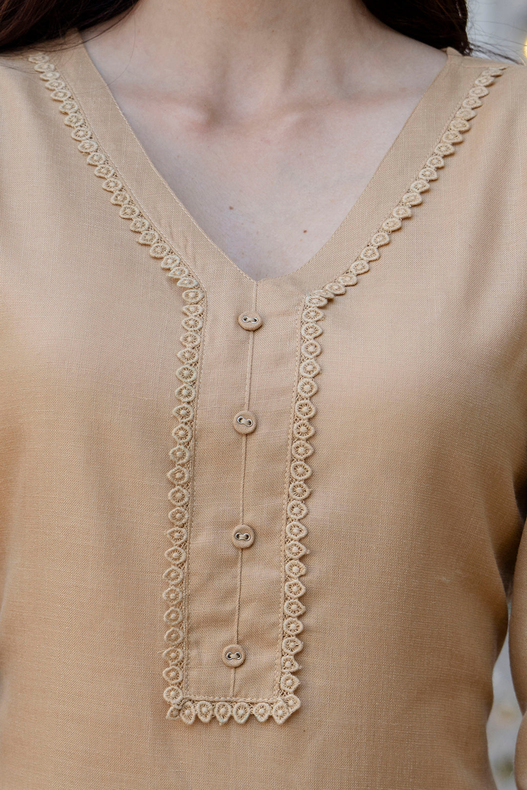 Beige Straight Kurta Set With Printed Dupatta