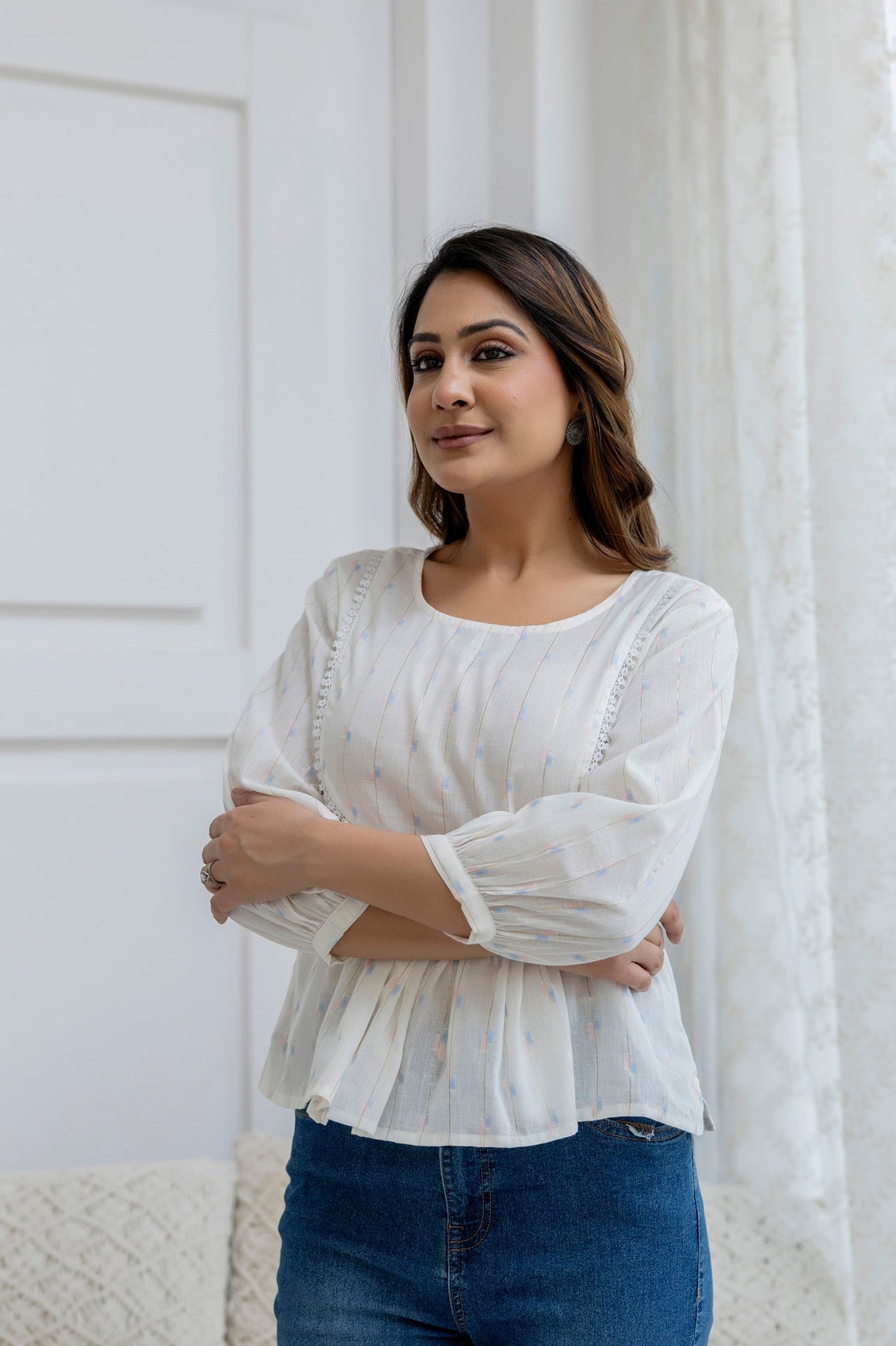 Off White Printed Peplum Tunic