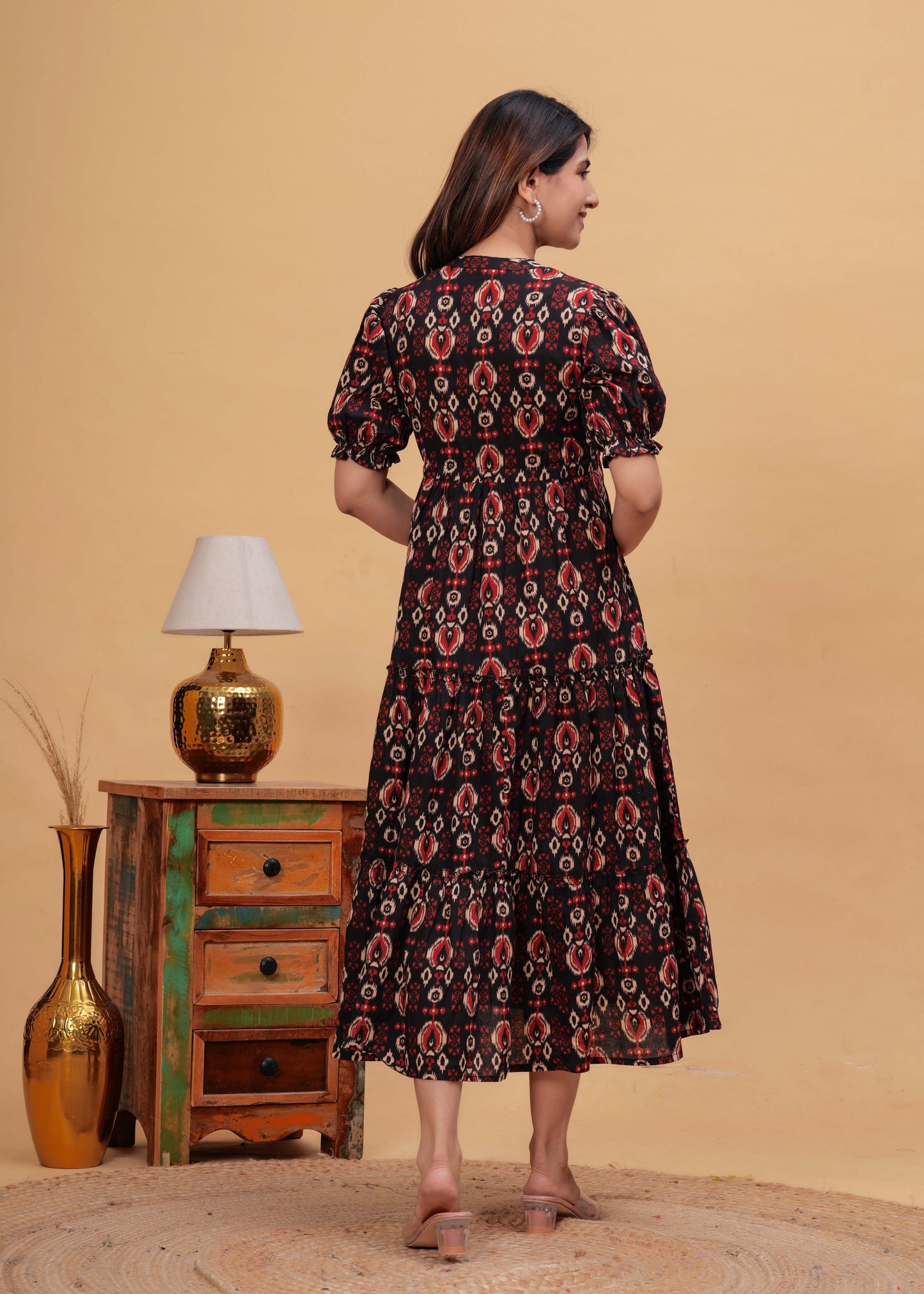 Black Abstract Printed Flared Dress