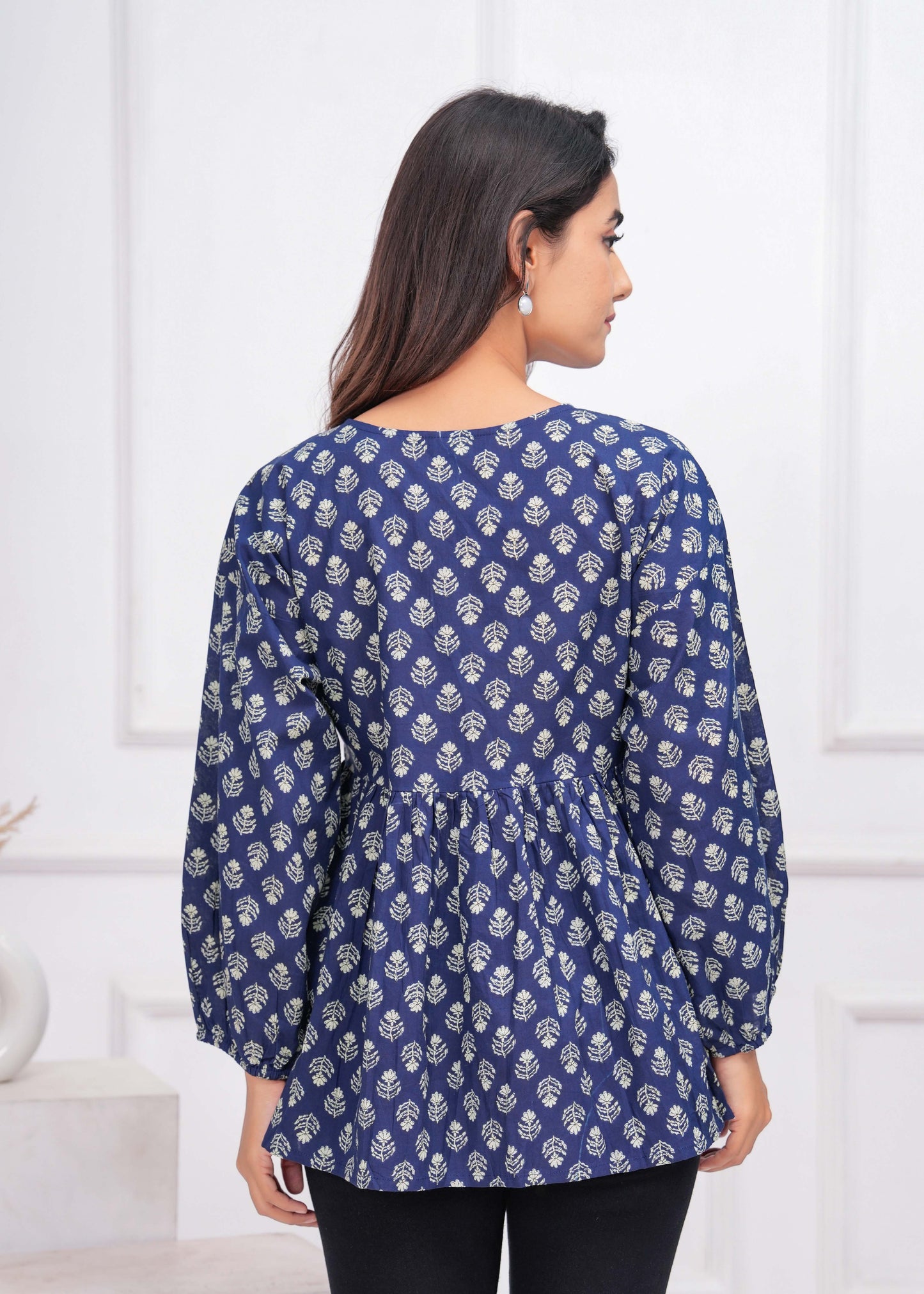 Blue Ethnic Printed Peplum Tunic