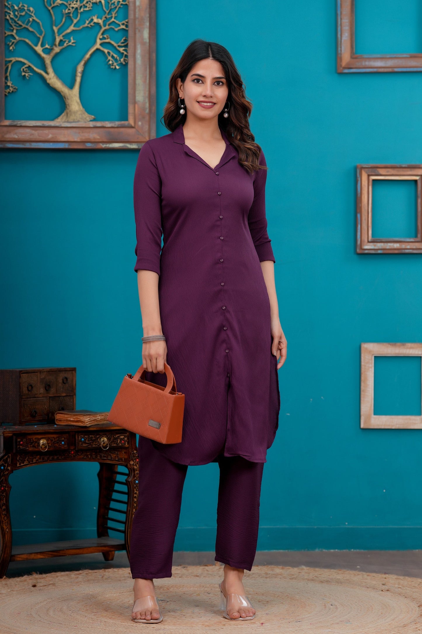 Purple Shirt Collared Co-Ord set