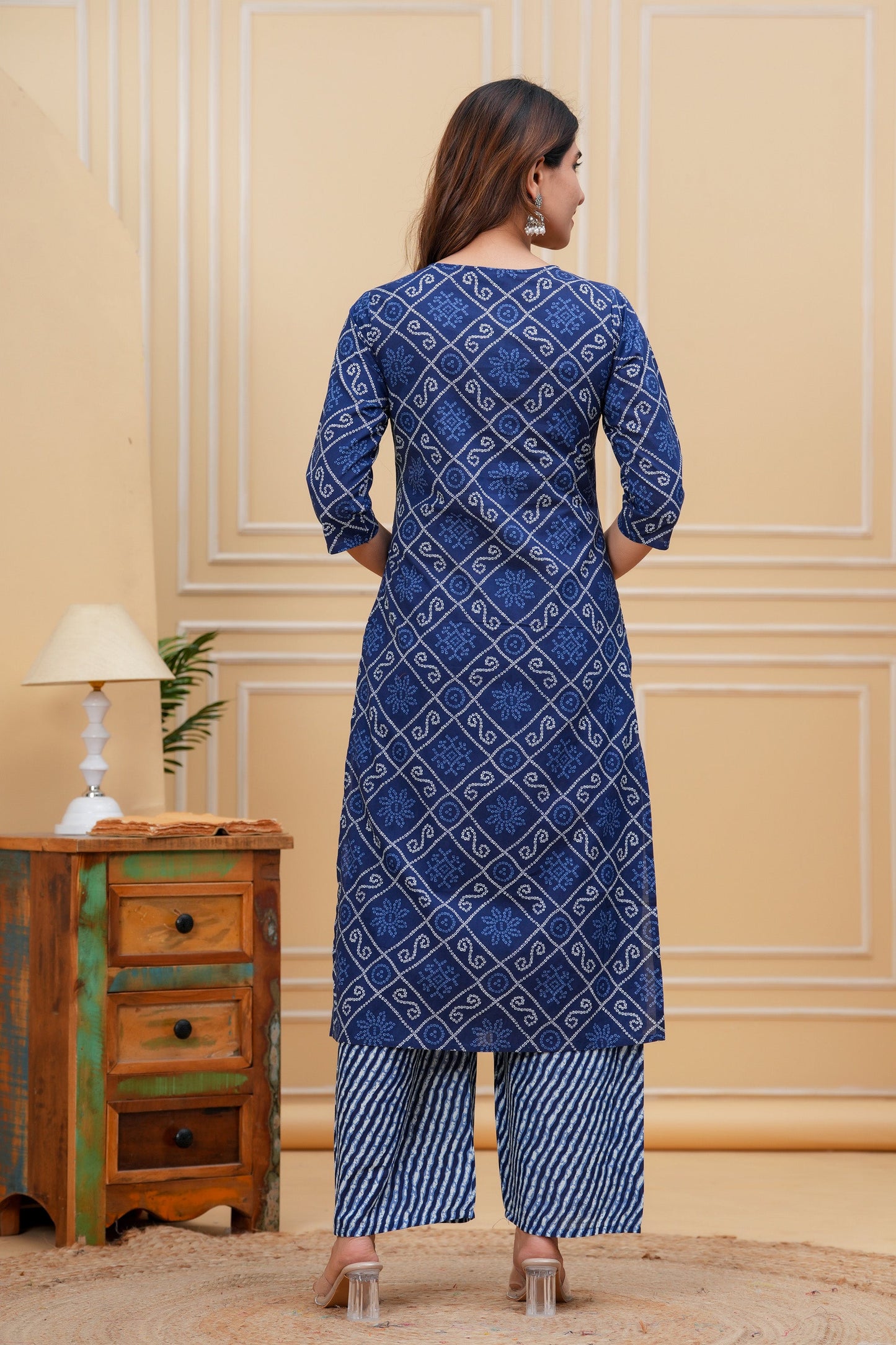 Blue Printed Straight Kurta With Palazzo