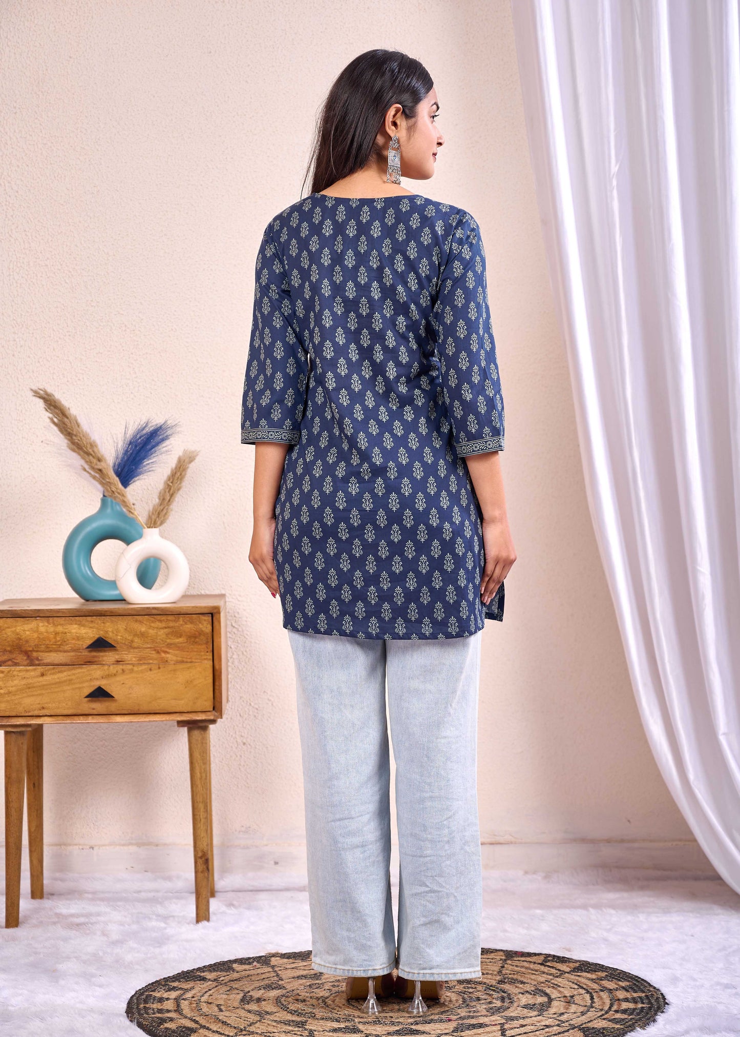 Navy Blue Printed Straight Tunic