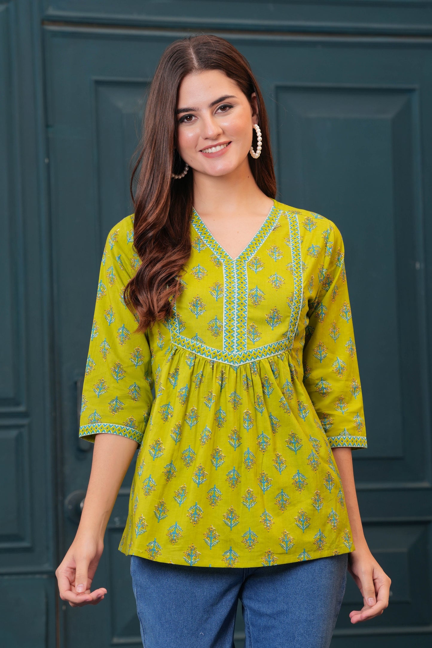 Green Printed Flared Tunic