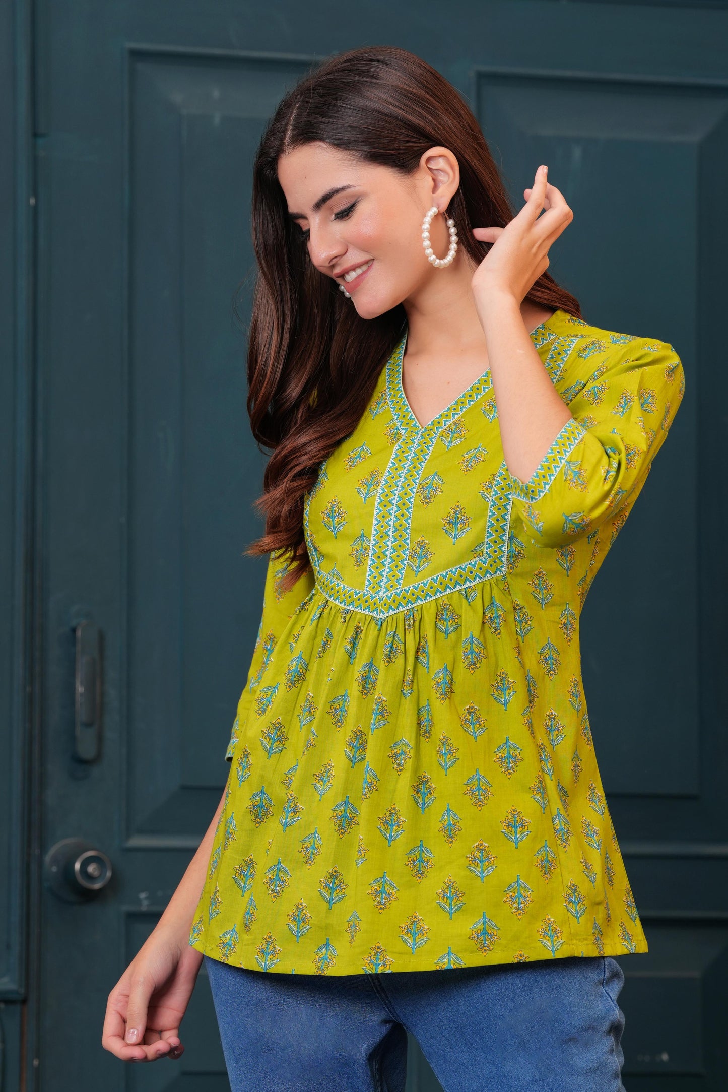 Green Printed Flared Tunic