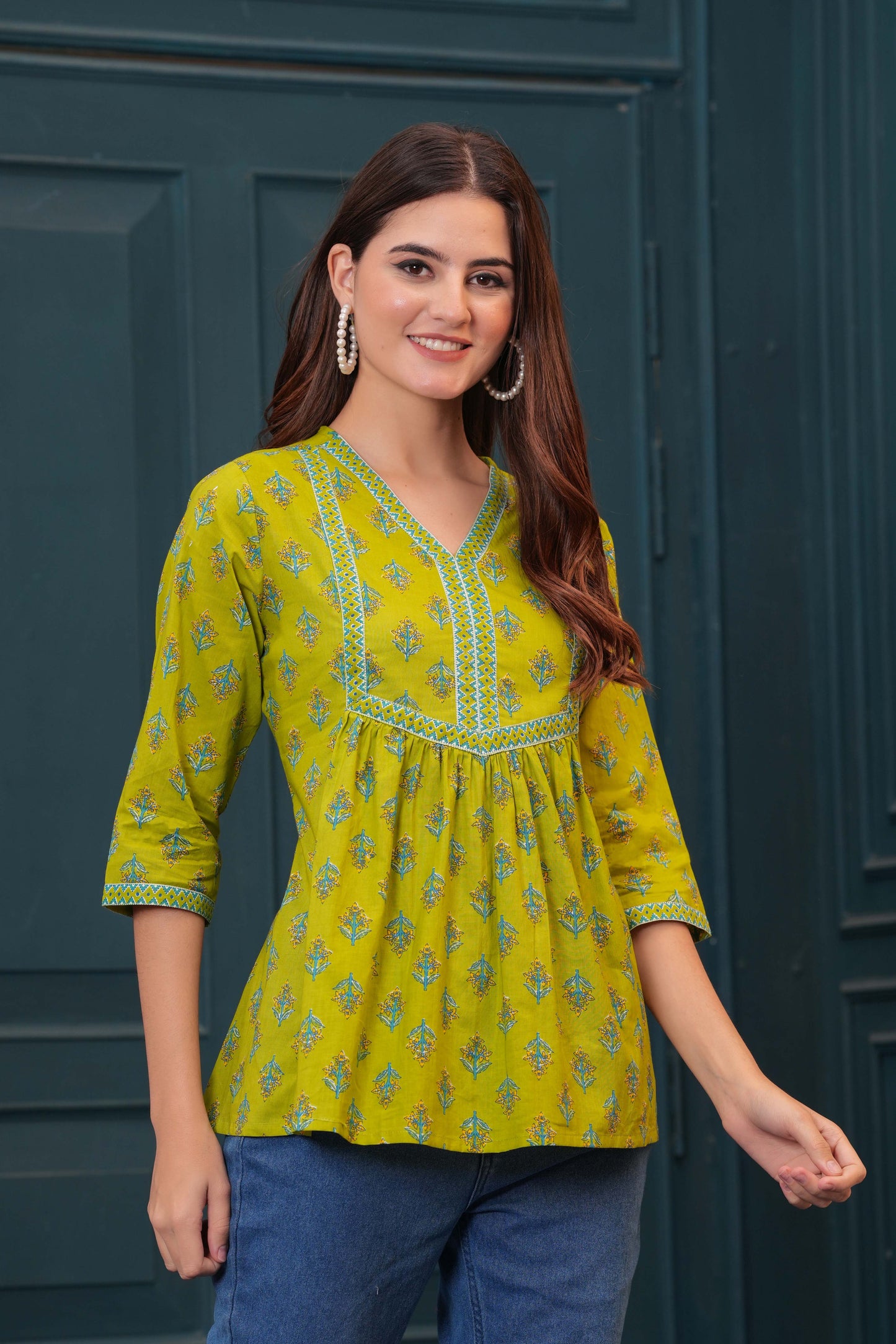Green Printed Flared Tunic