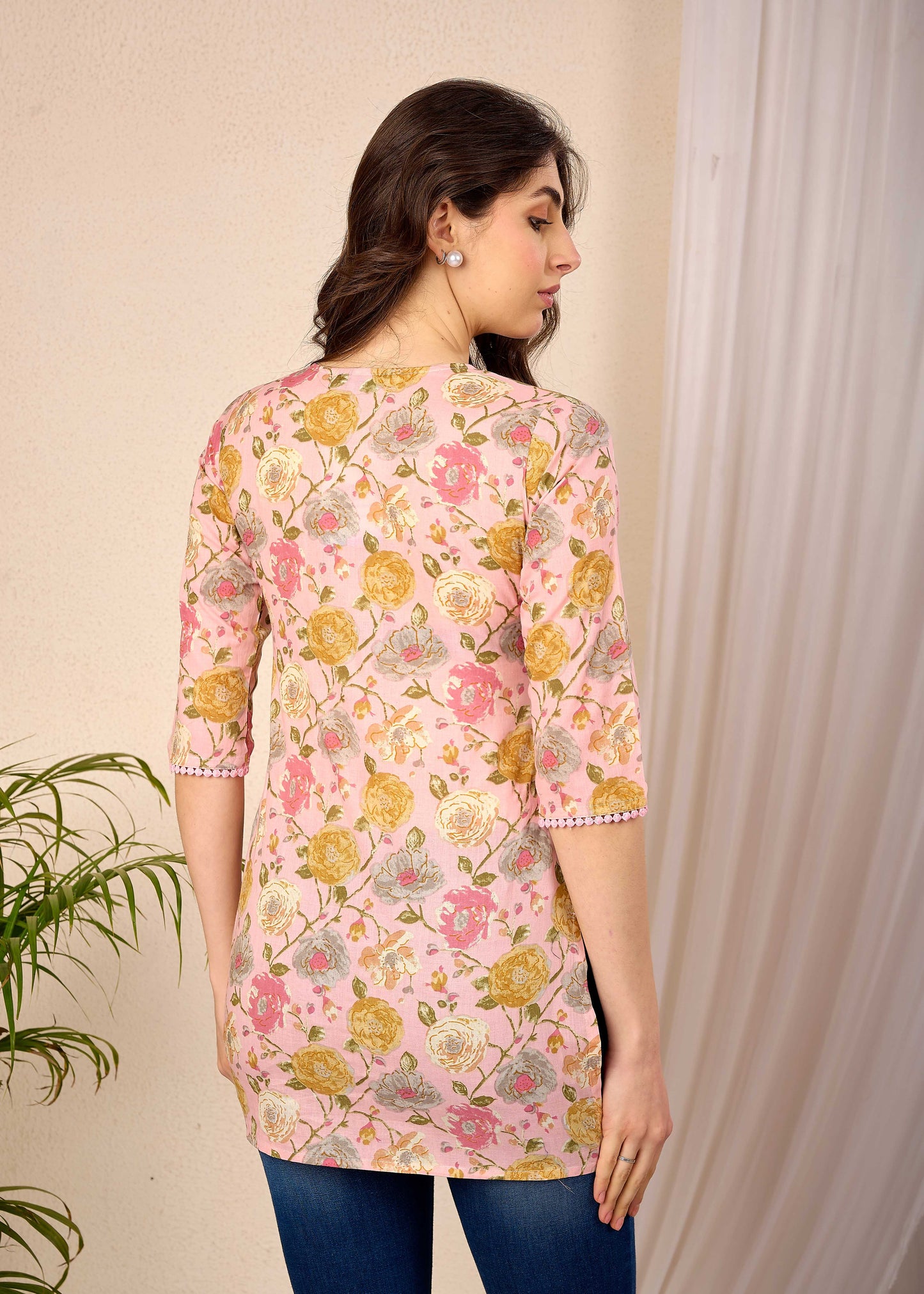 Pink Floral Printed Straight Tunic