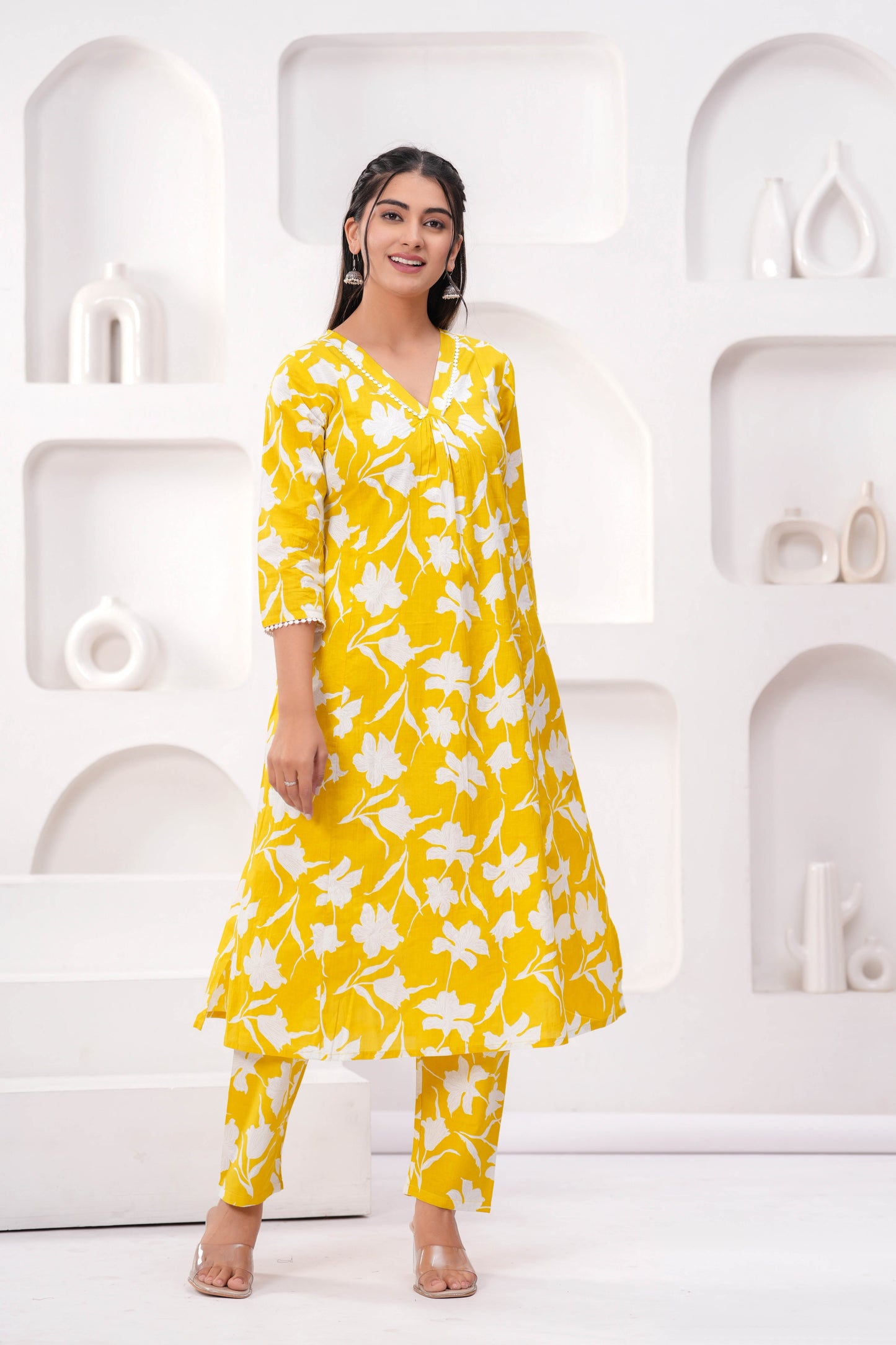 Yellow Printed Two Piece Cotton Co-ord Set