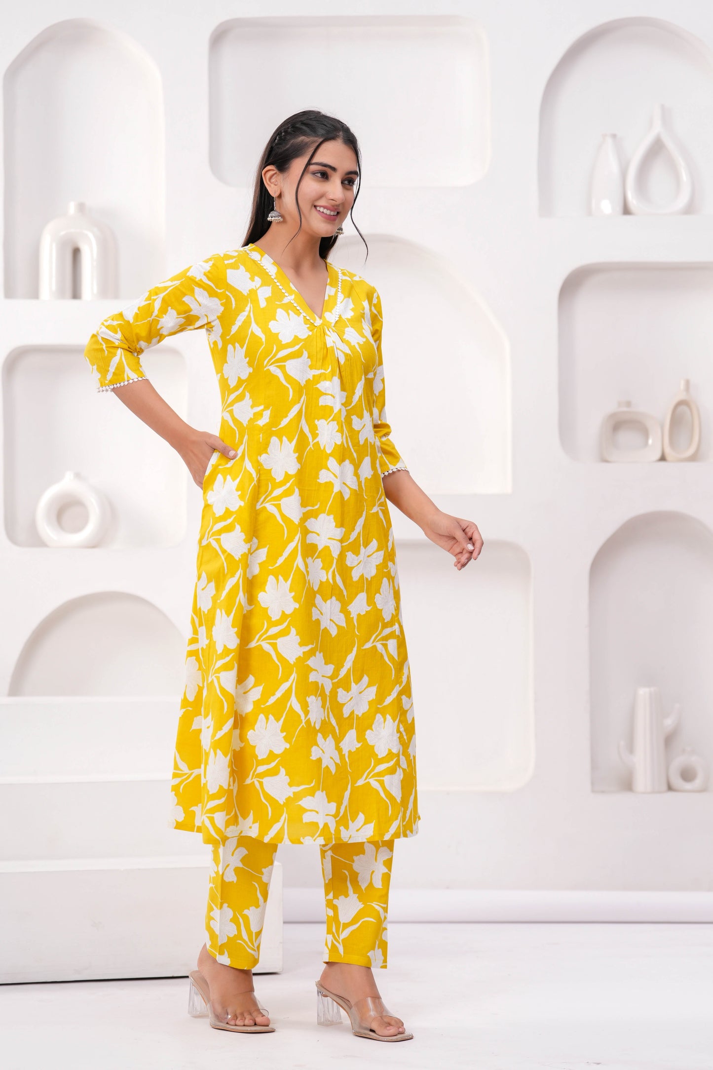 Yellow Printed Two Piece Cotton Co-ord Set