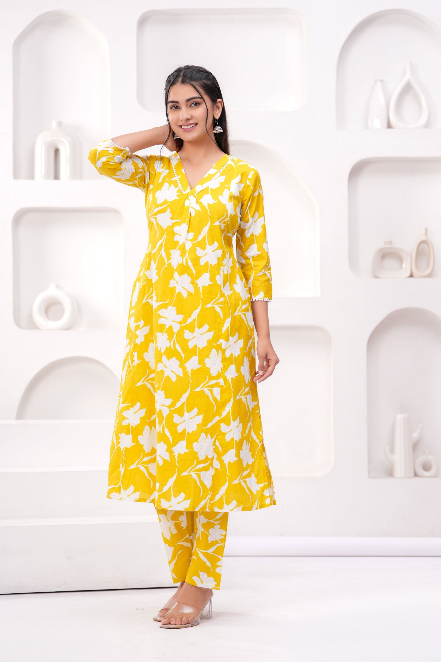 Yellow Printed Two Piece Cotton Co-ord Set