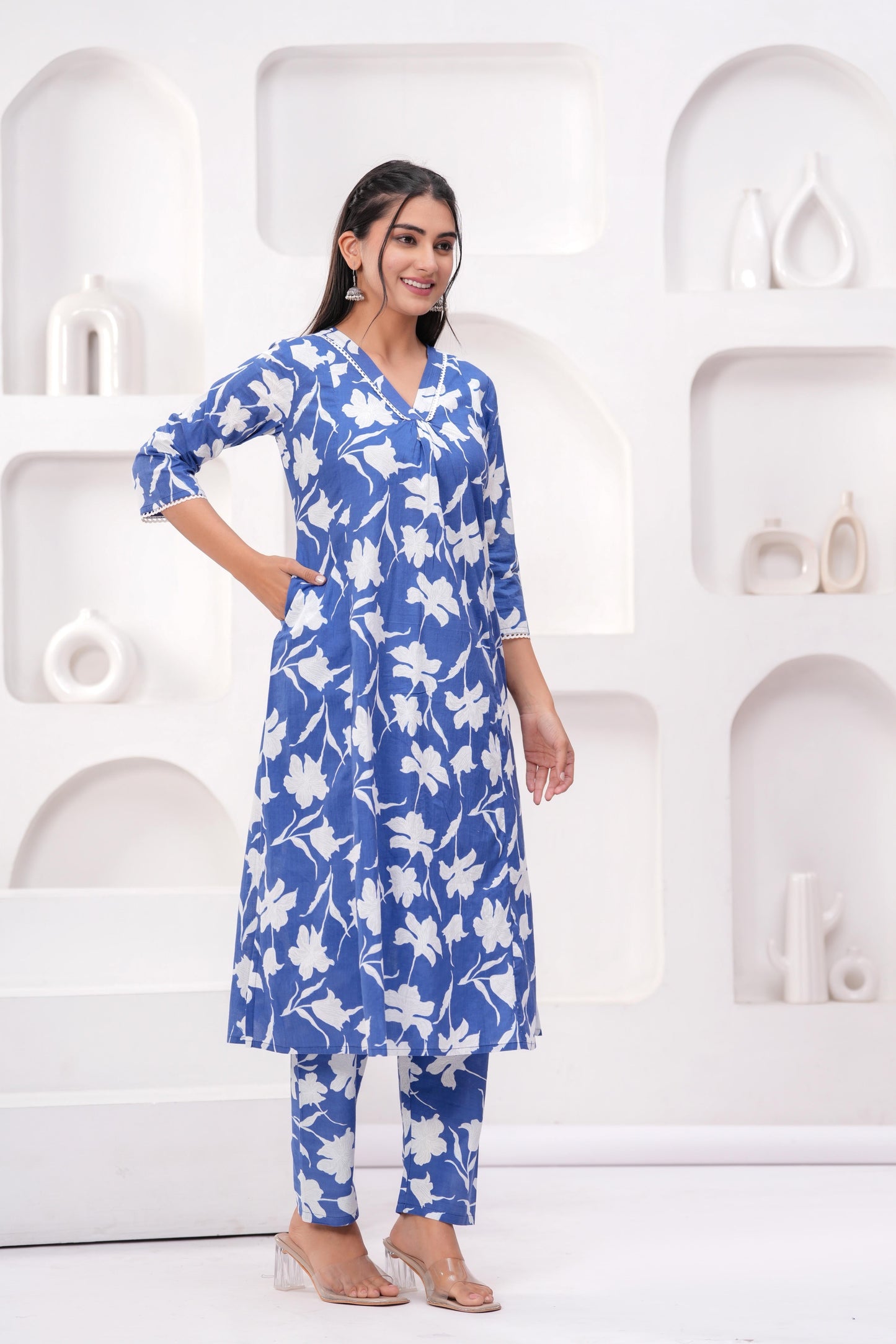 Blue Printed Two Piece Cotton Co-ord Set