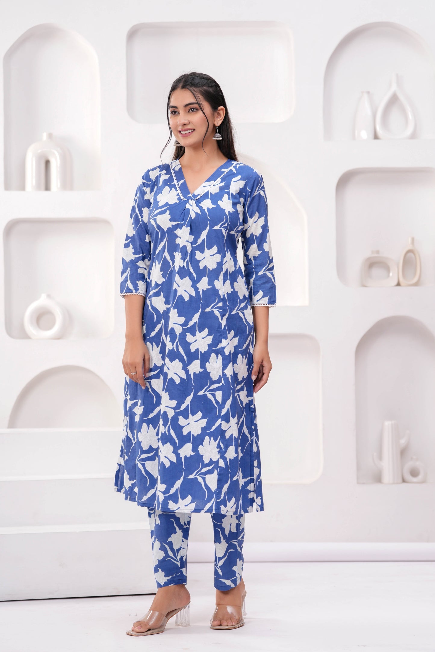 Blue Printed Two Piece Cotton Co-ord Set