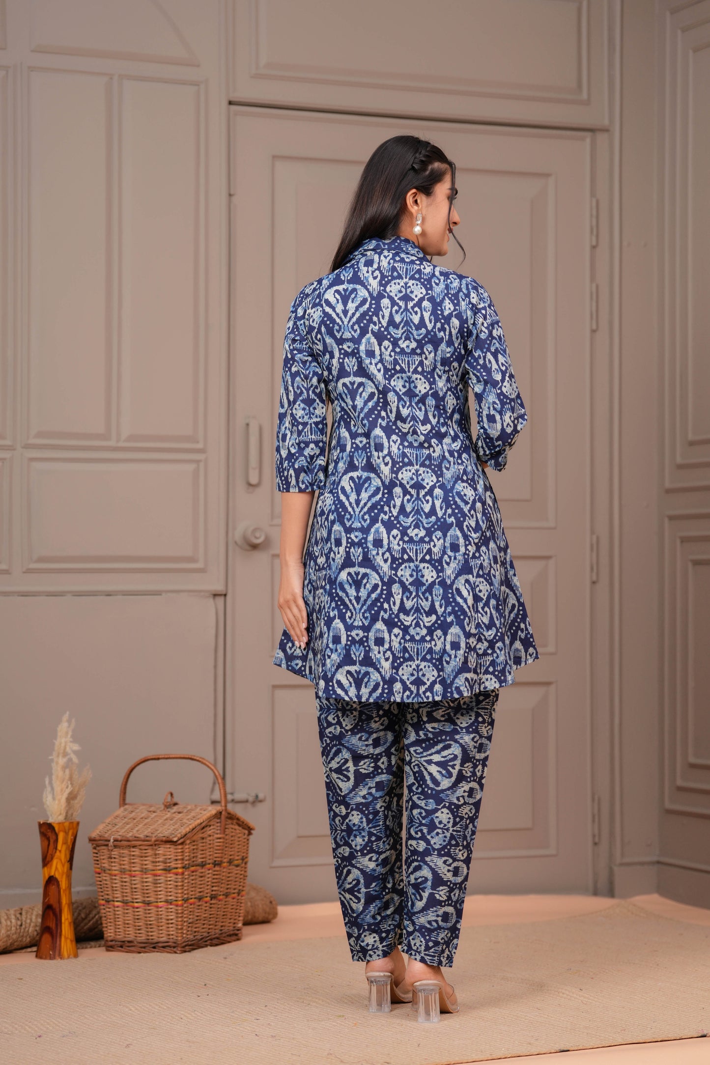 Navy Blue Printed Two Piece Cotton Co-ord Set