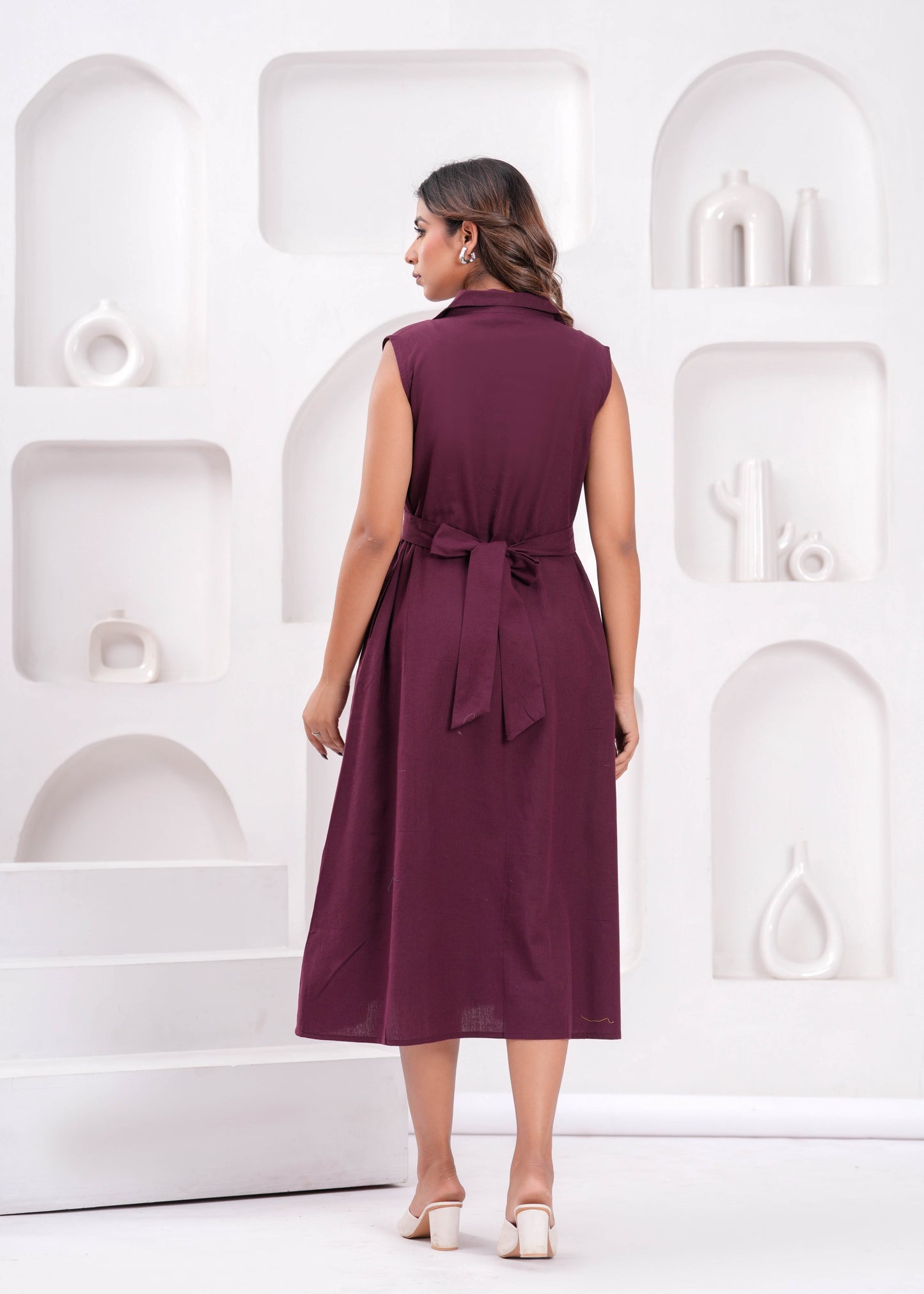 Solid Burgundy Notched Collar Dress