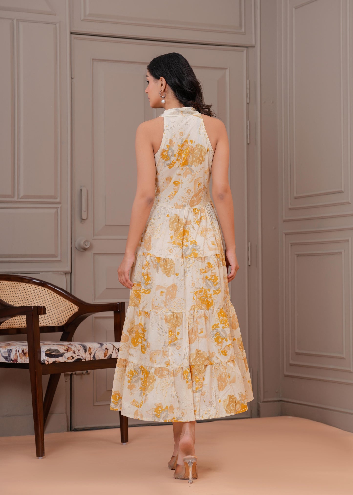 Printed Mustered Halter Neck Dress