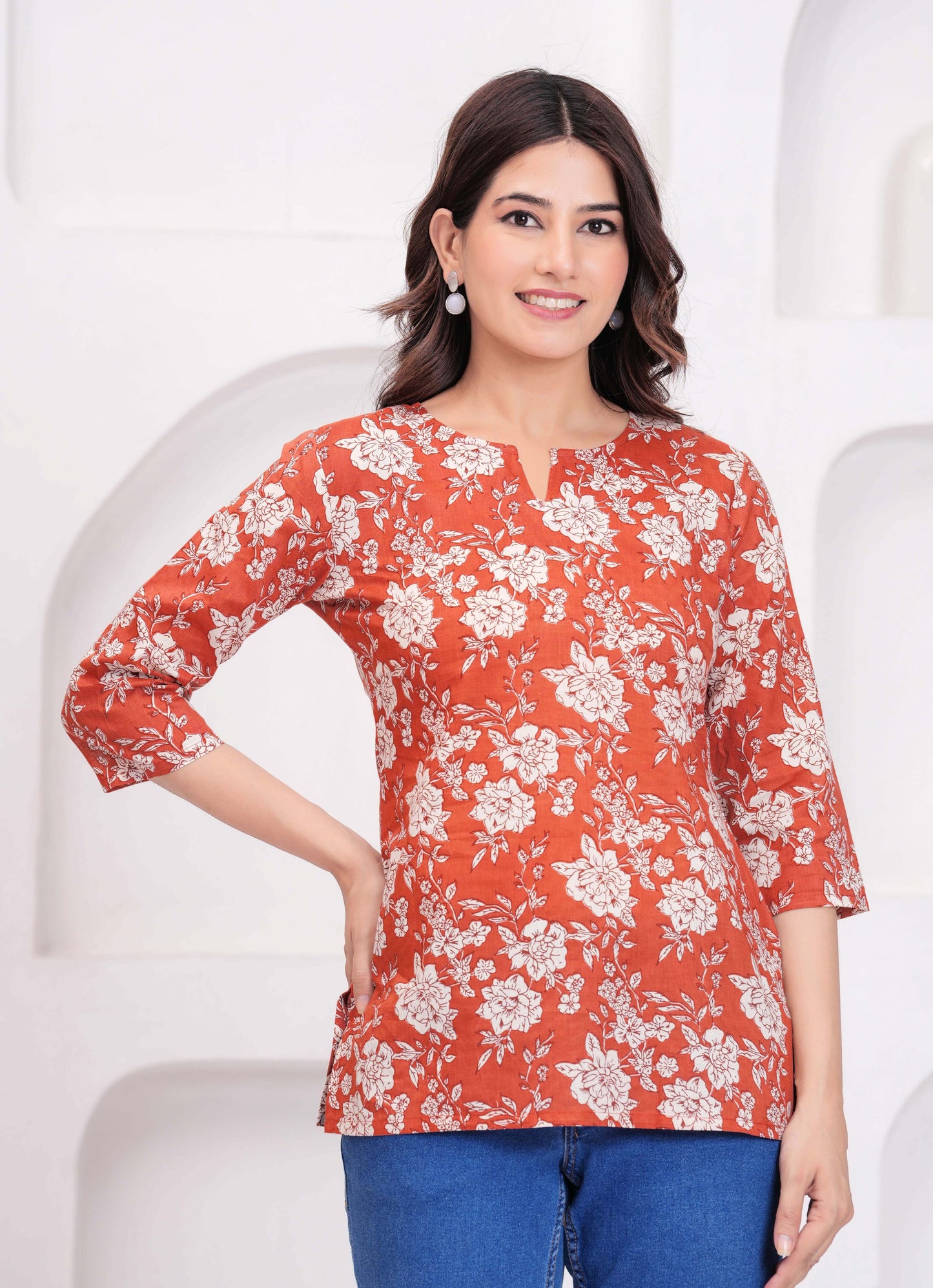 Rust Floral Printed Tunic