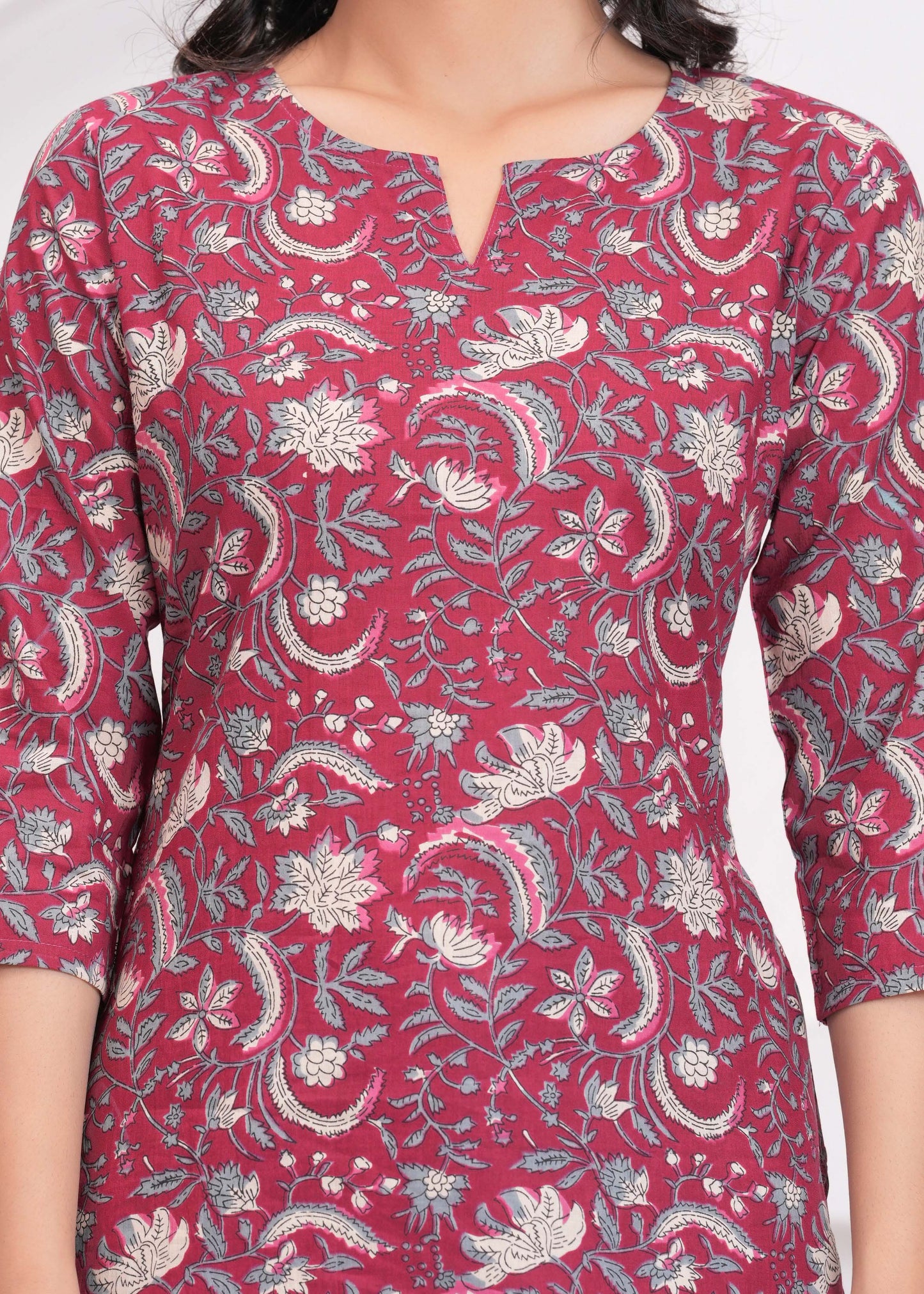 Maroon Floral Printed Straight Tunic