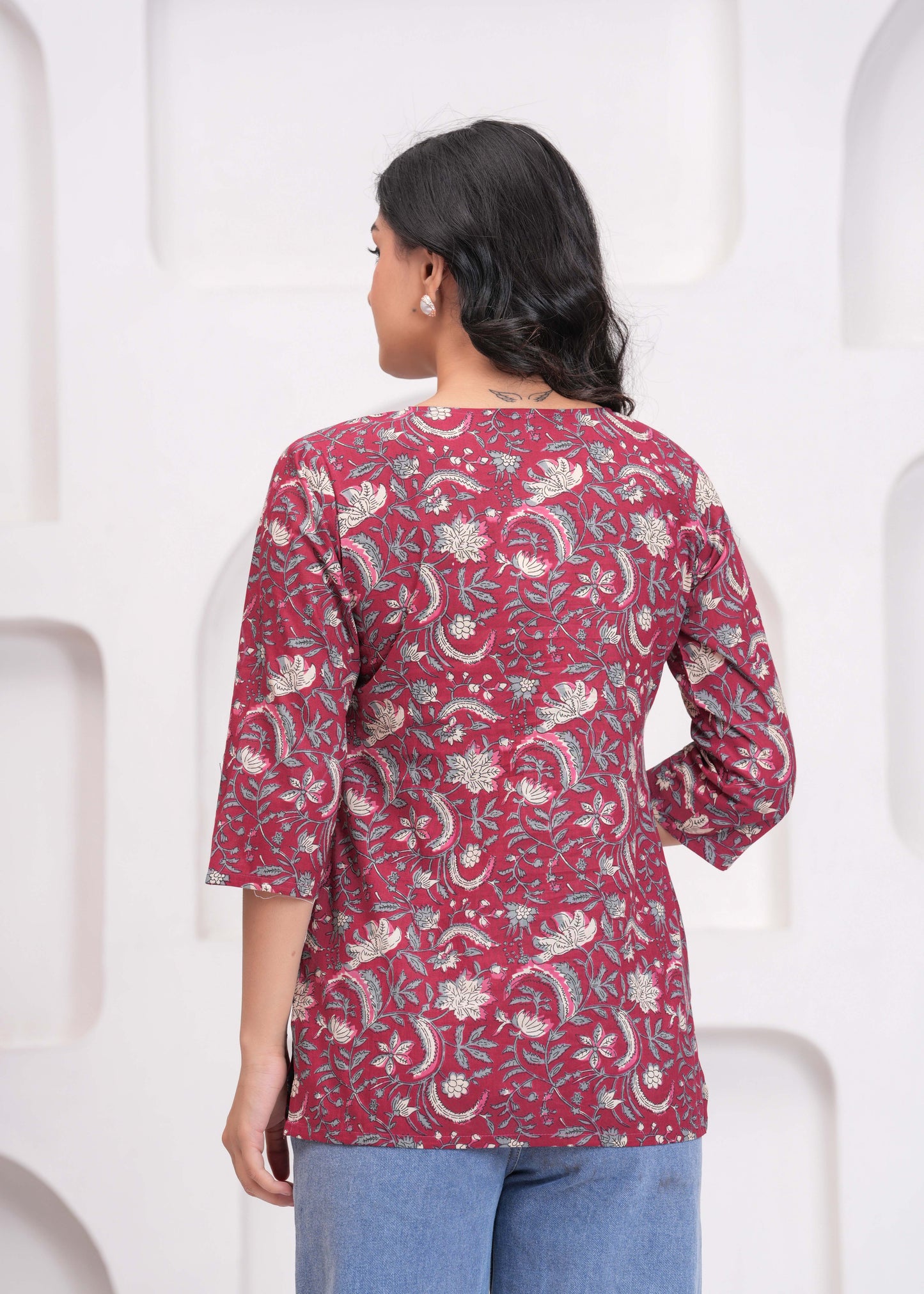 Maroon Floral Printed Straight Tunic