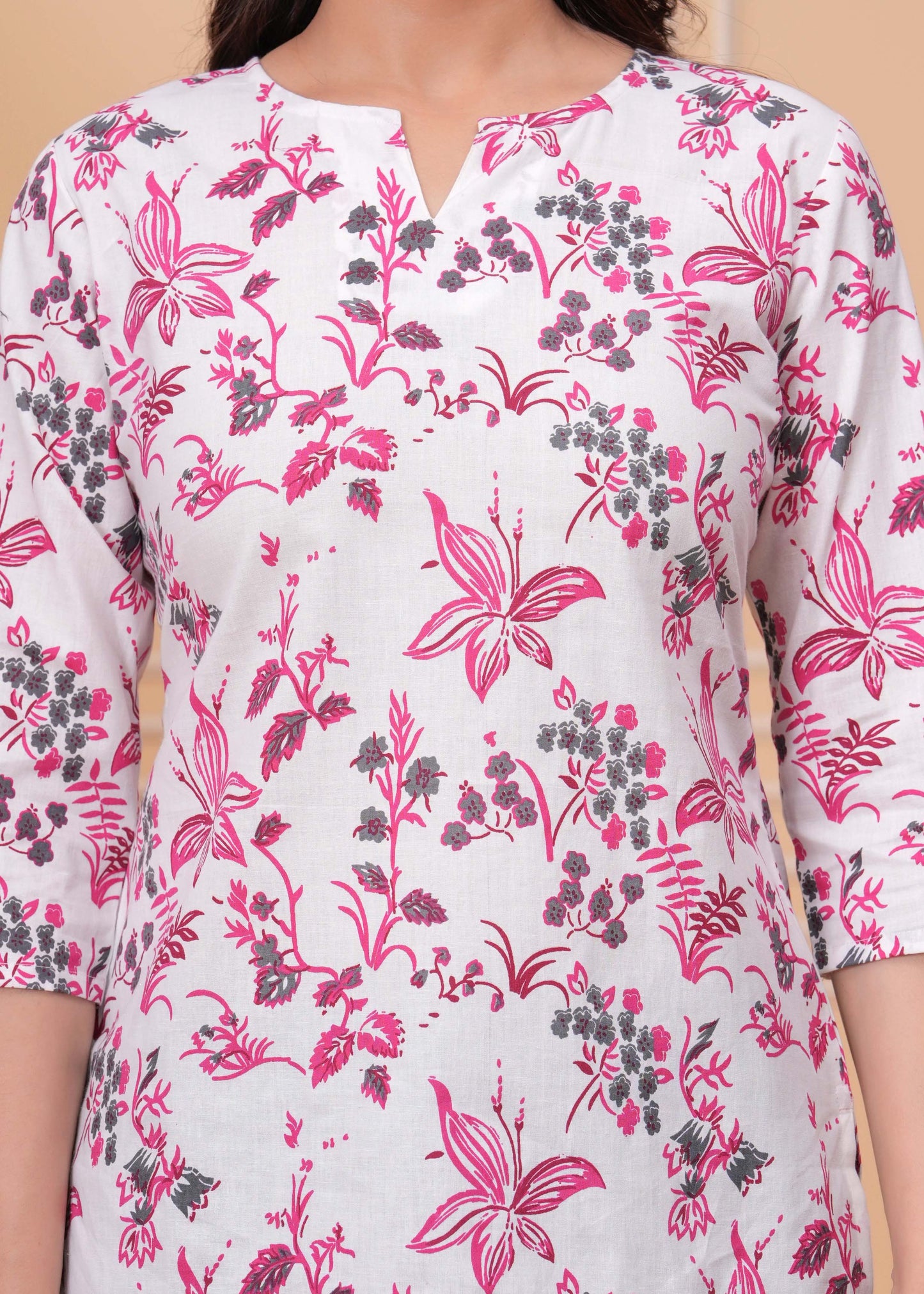 Pink Floral Printed Straight Tunic