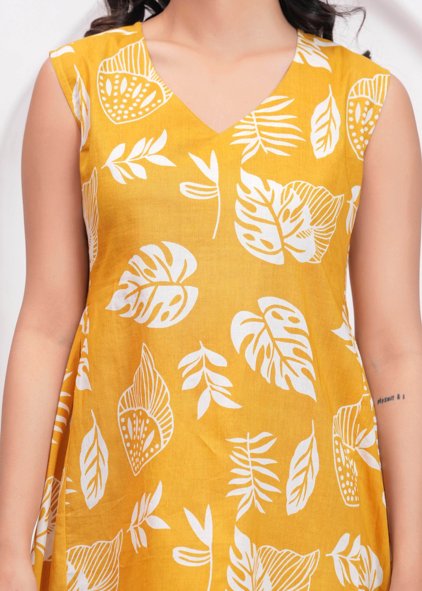 Yellow Printed Midi Dress