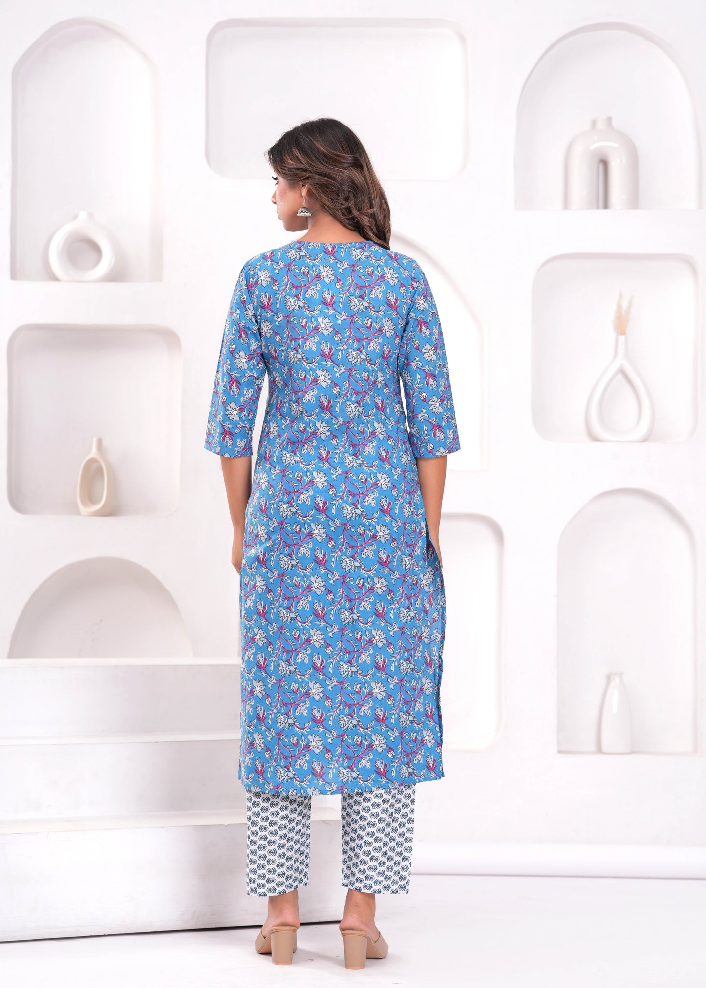 Blue Printed Kurta Set With Dupatta