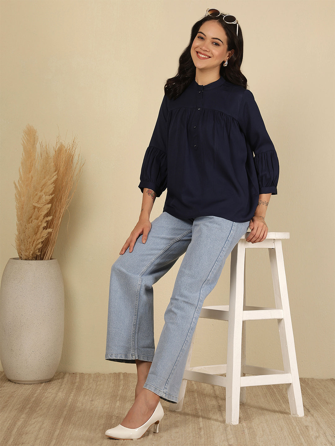 Navy Blue Solid Top
