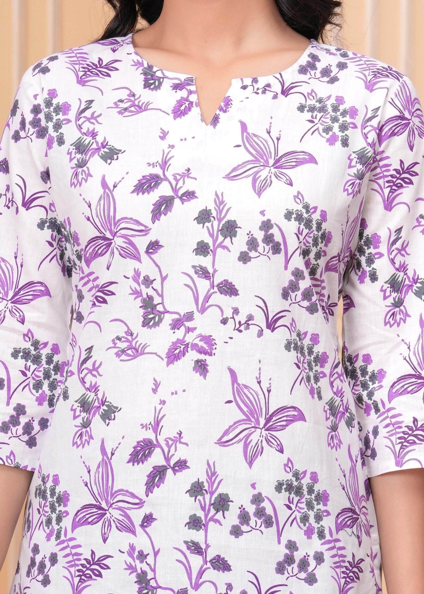 Purple Floral Printed Straight Tunic