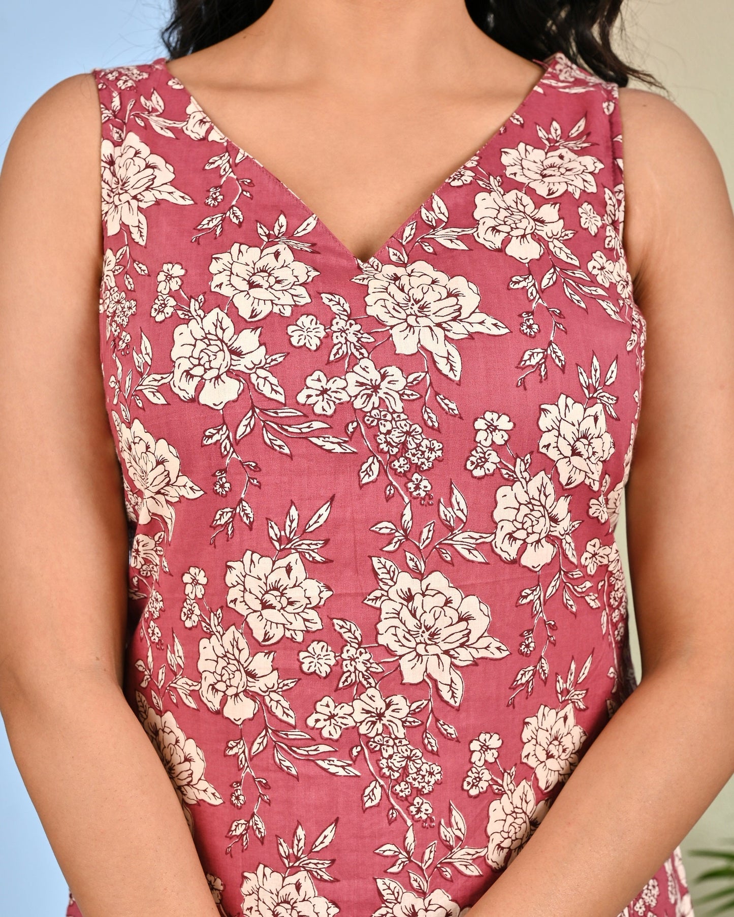 Mauve Floral Printed Kurta Set with Dupatta