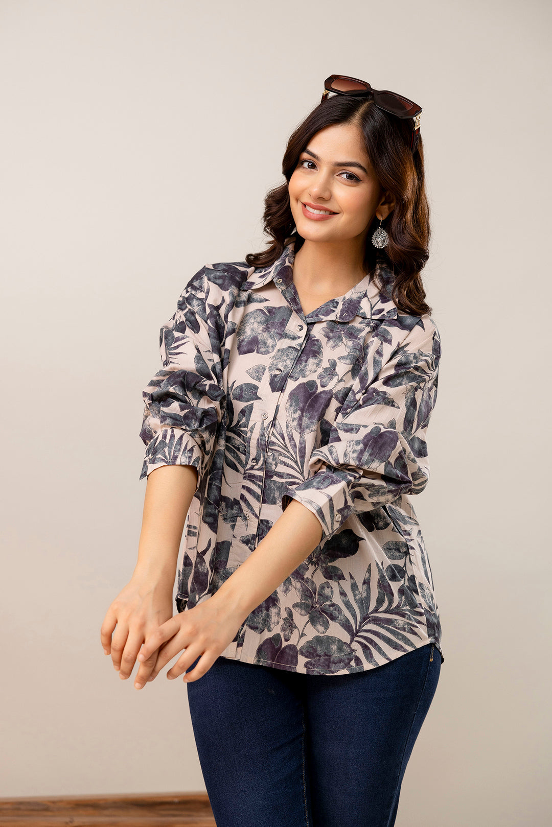 Beige Floral Printed Shirt