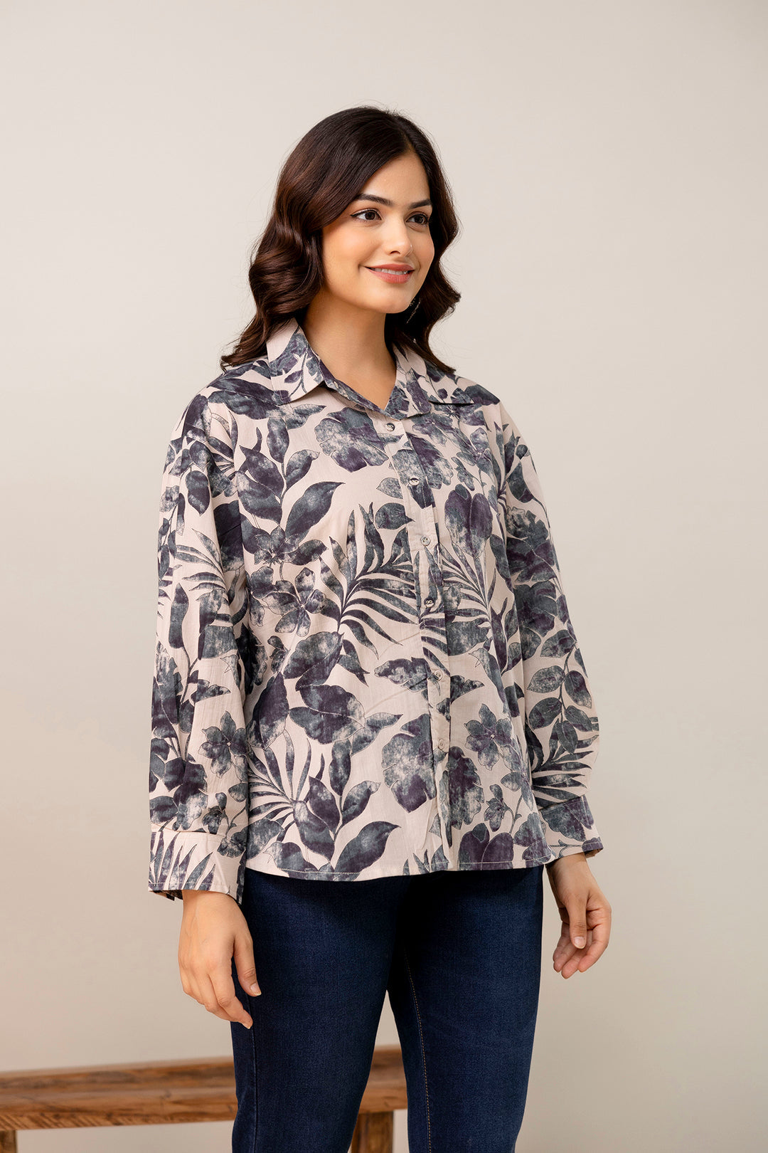 Beige Floral Printed Shirt