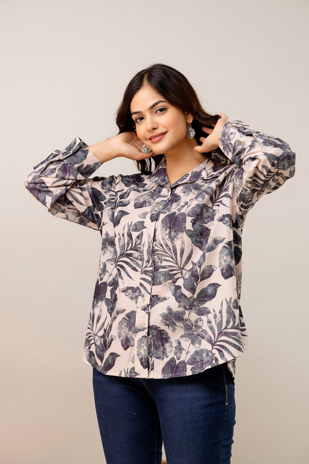 Beige Floral Printed Shirt