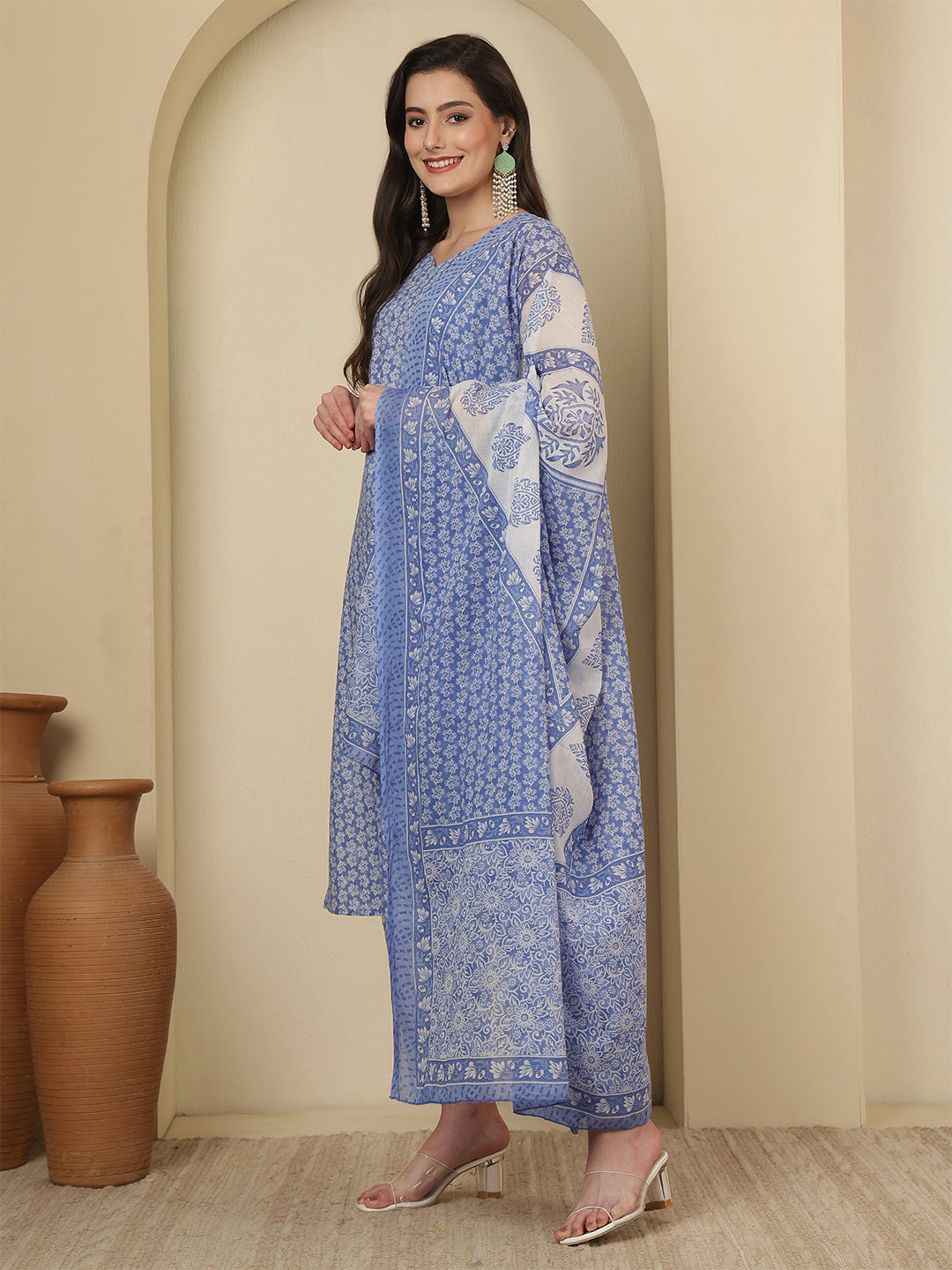 Blue Printed Kurta Set with Dupatta