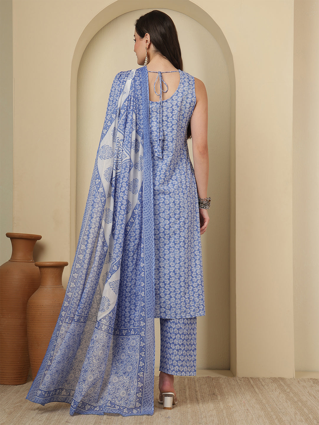Blue Printed Kurta Set with Dupatta
