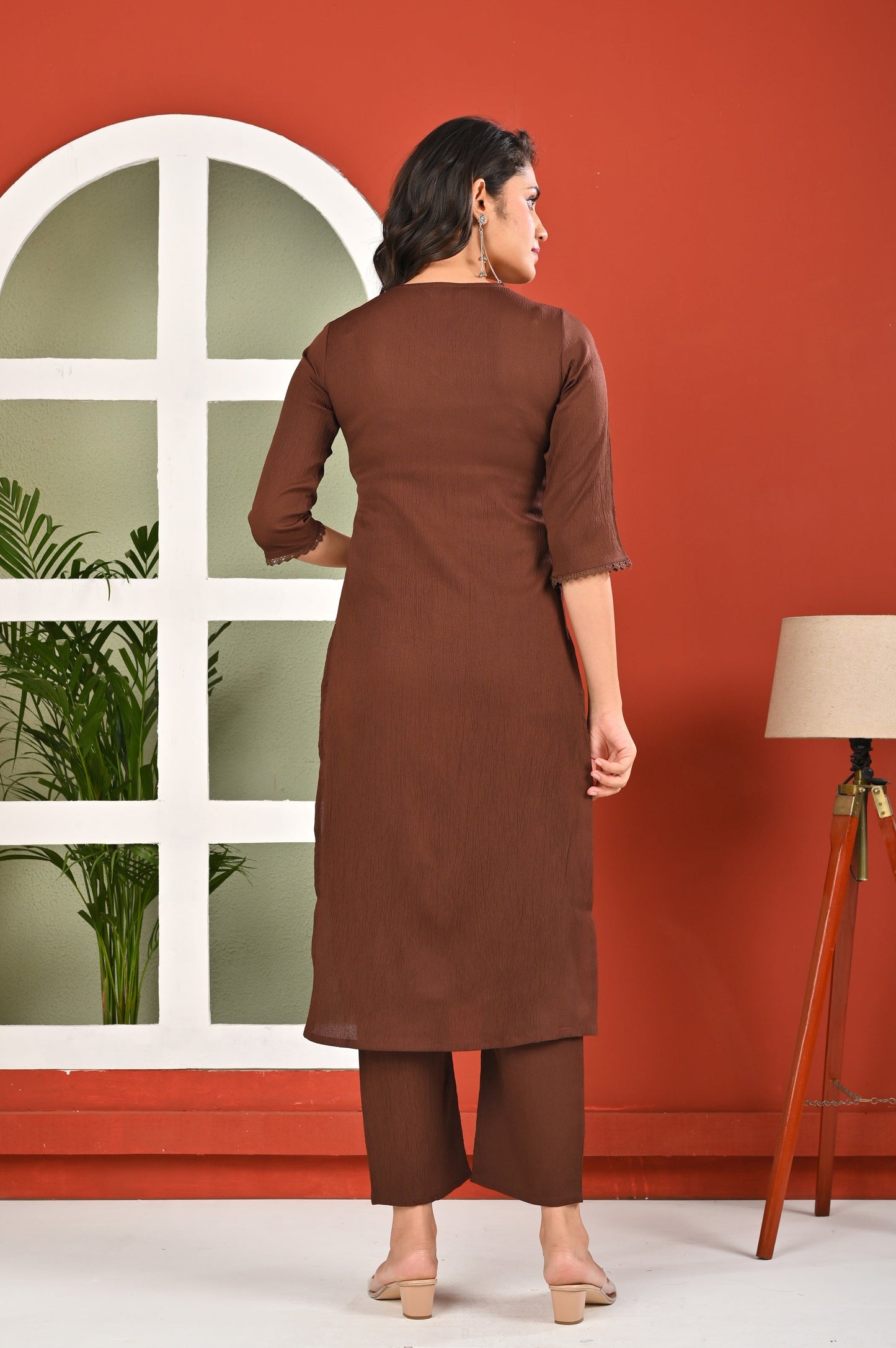 Brown Solid Kurta Set with Dupatta