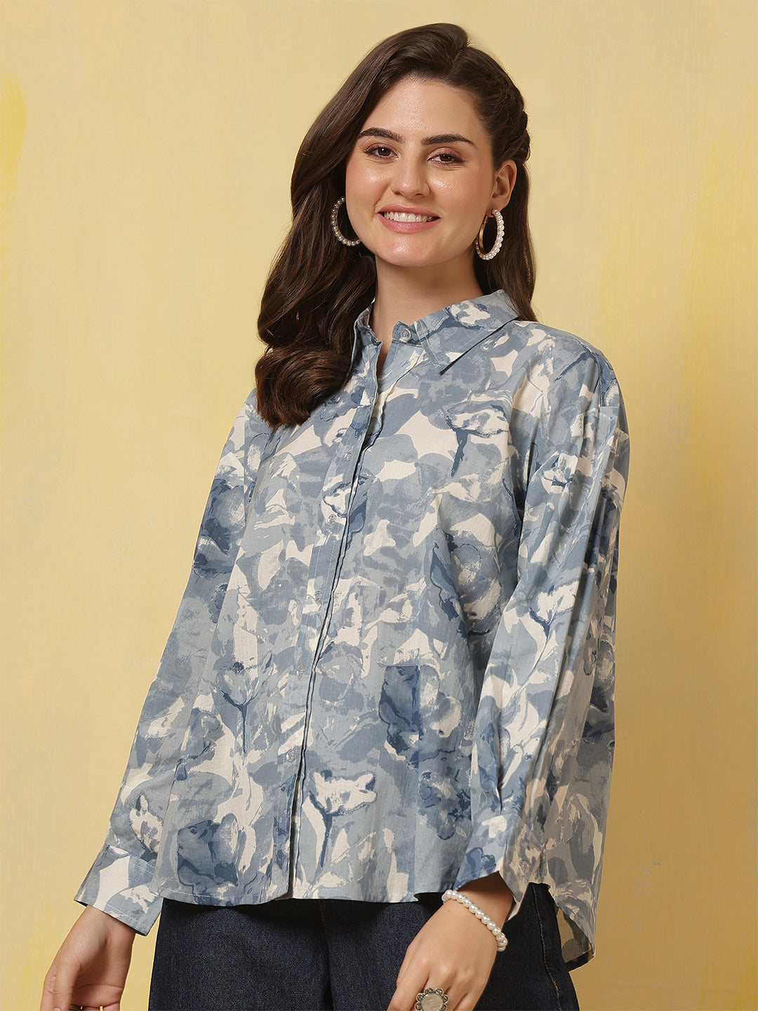 Blue & White Floral Printed Shirt