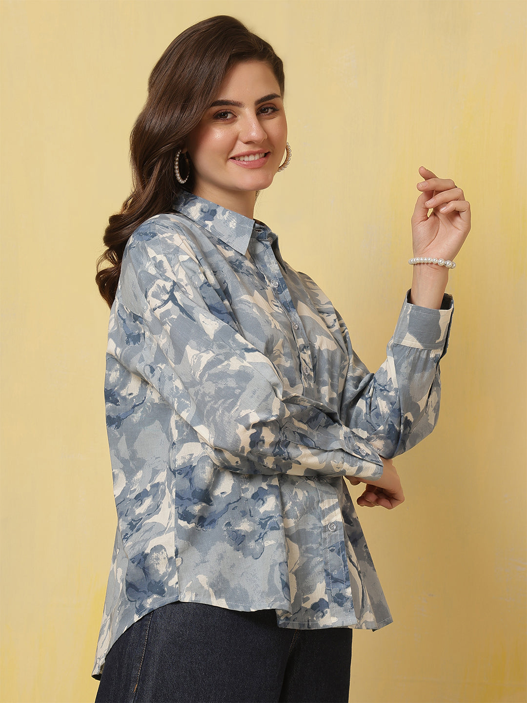 Blue & White Floral Printed Shirt