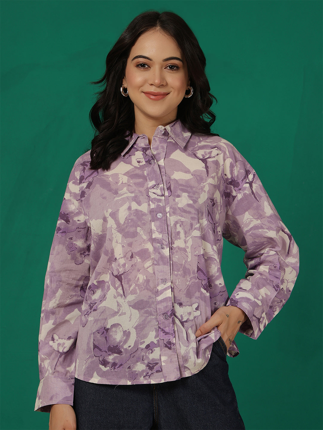 Purple Floral Printed Shirt