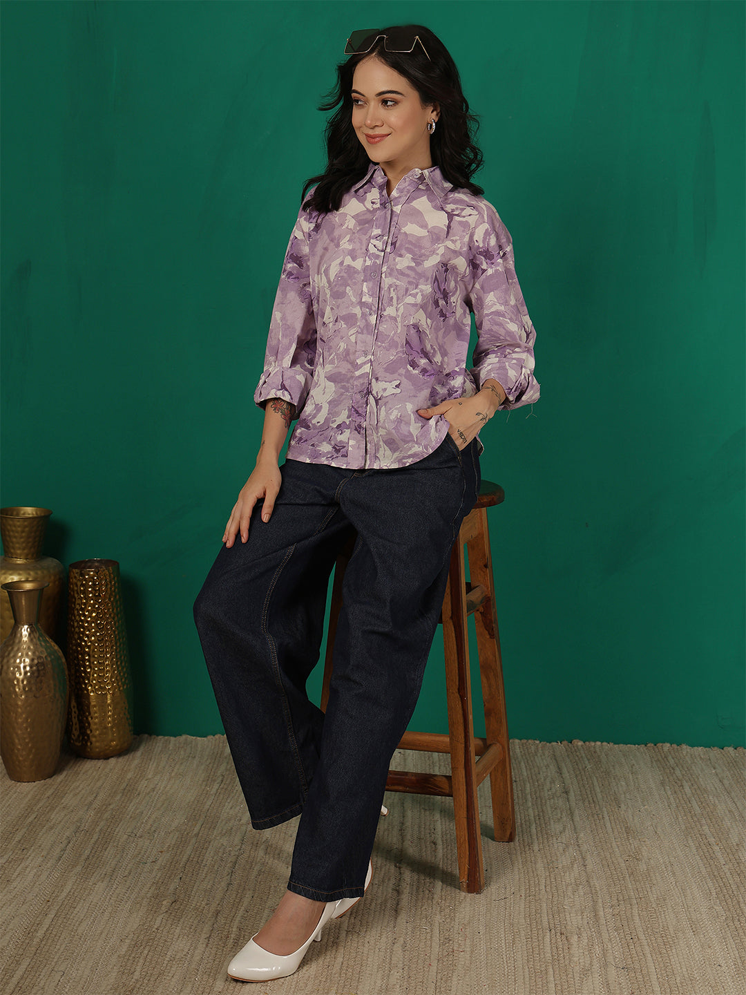 Purple Floral Printed Shirt
