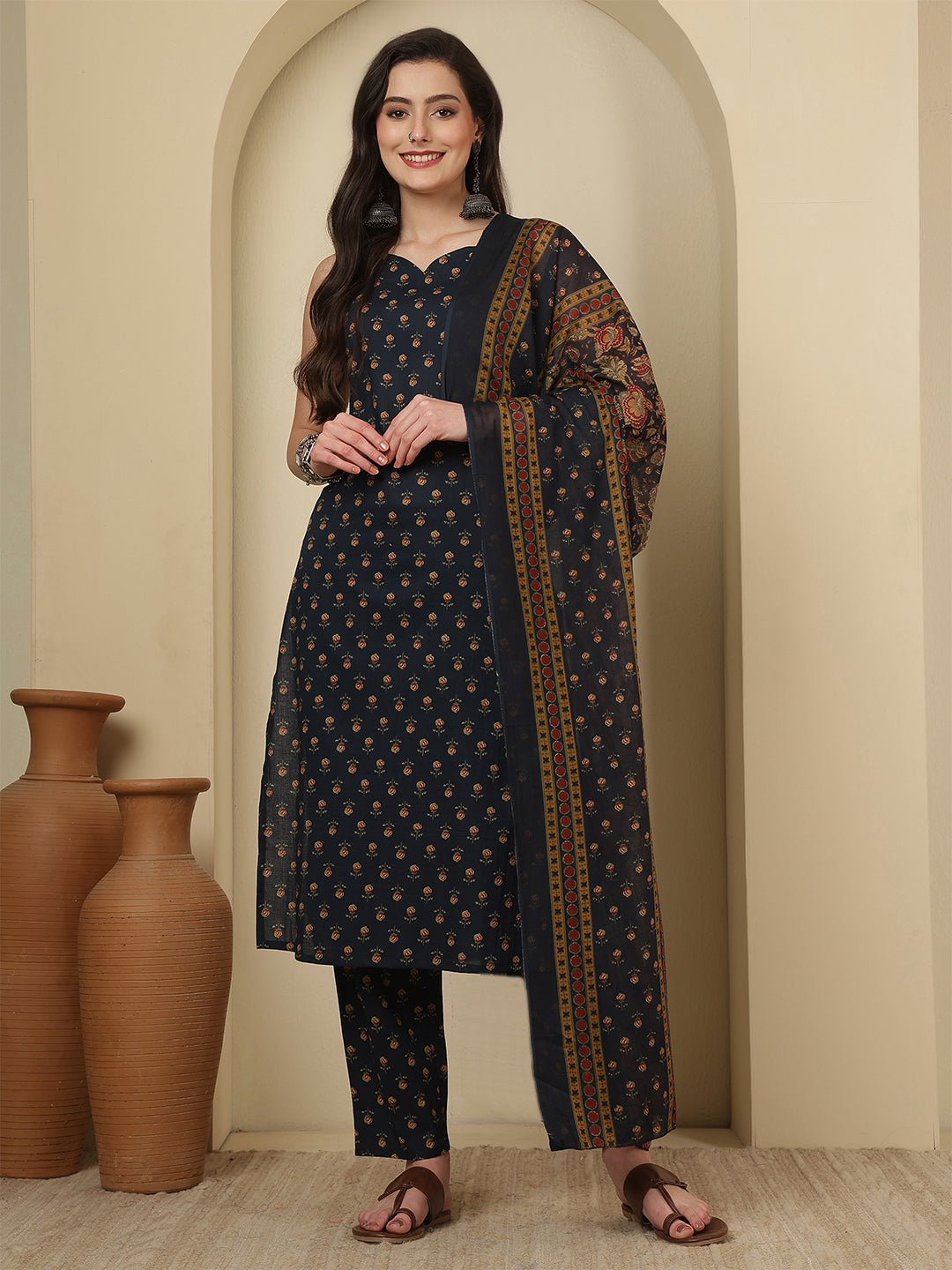 Blue Printed Kurta Set with Dupatta